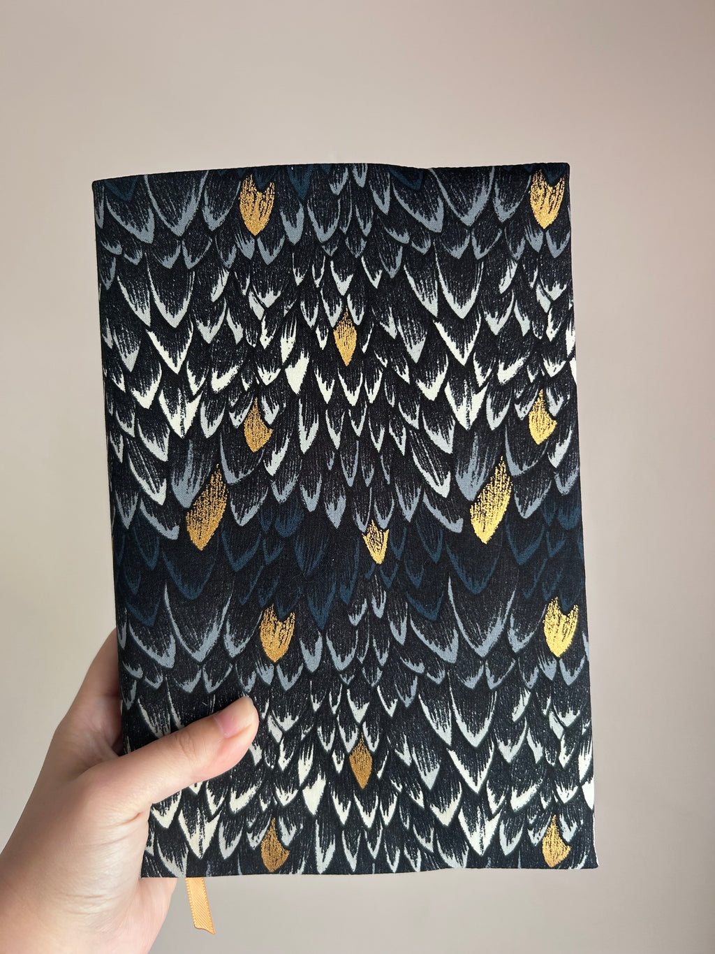 Black and Gold Dragon Scales Fabric Book Cover–Reversible and Adjustable