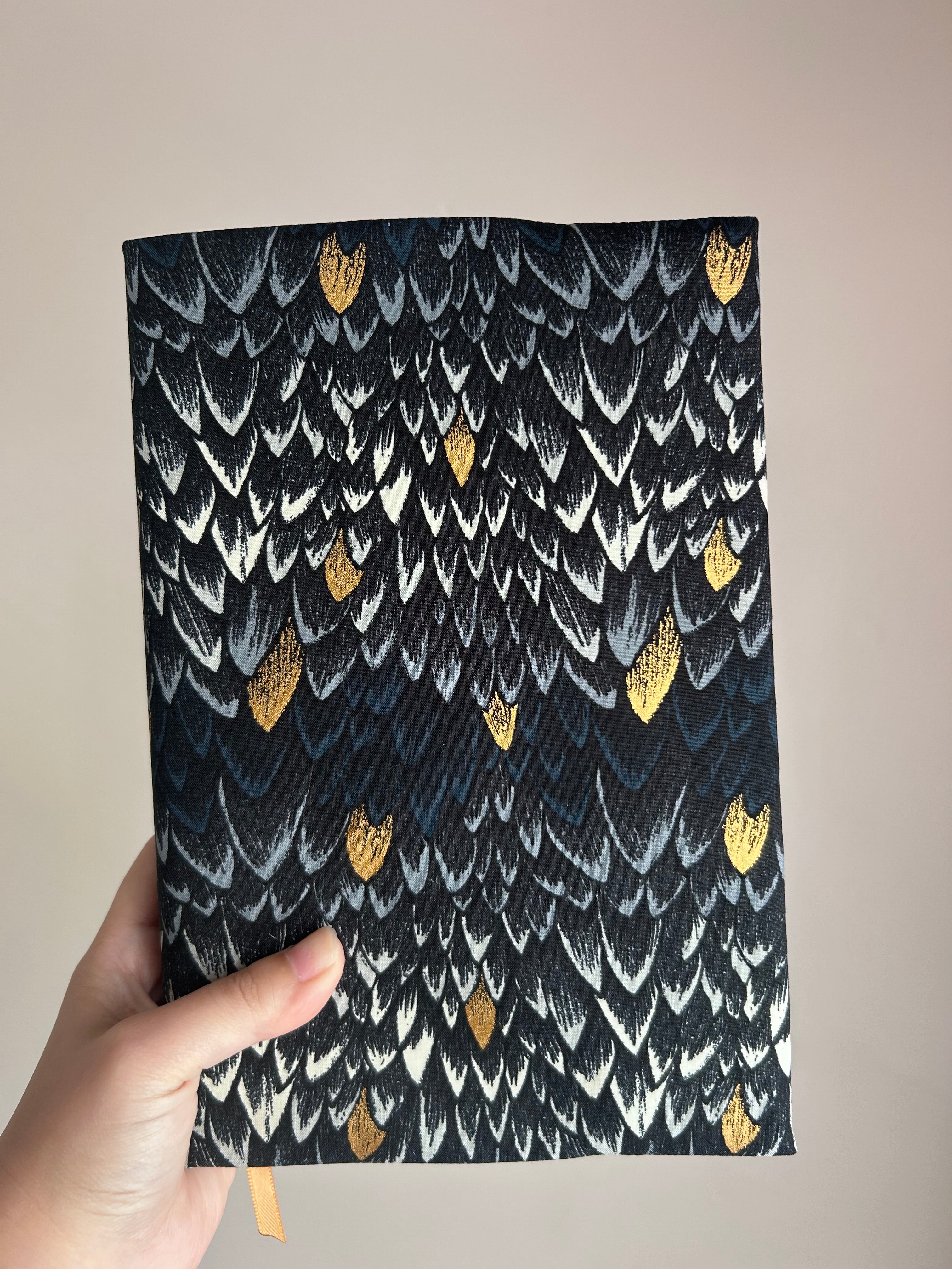 Black and Gold Dragon Scales Fabric Book Cover–Reversible and Adjustable