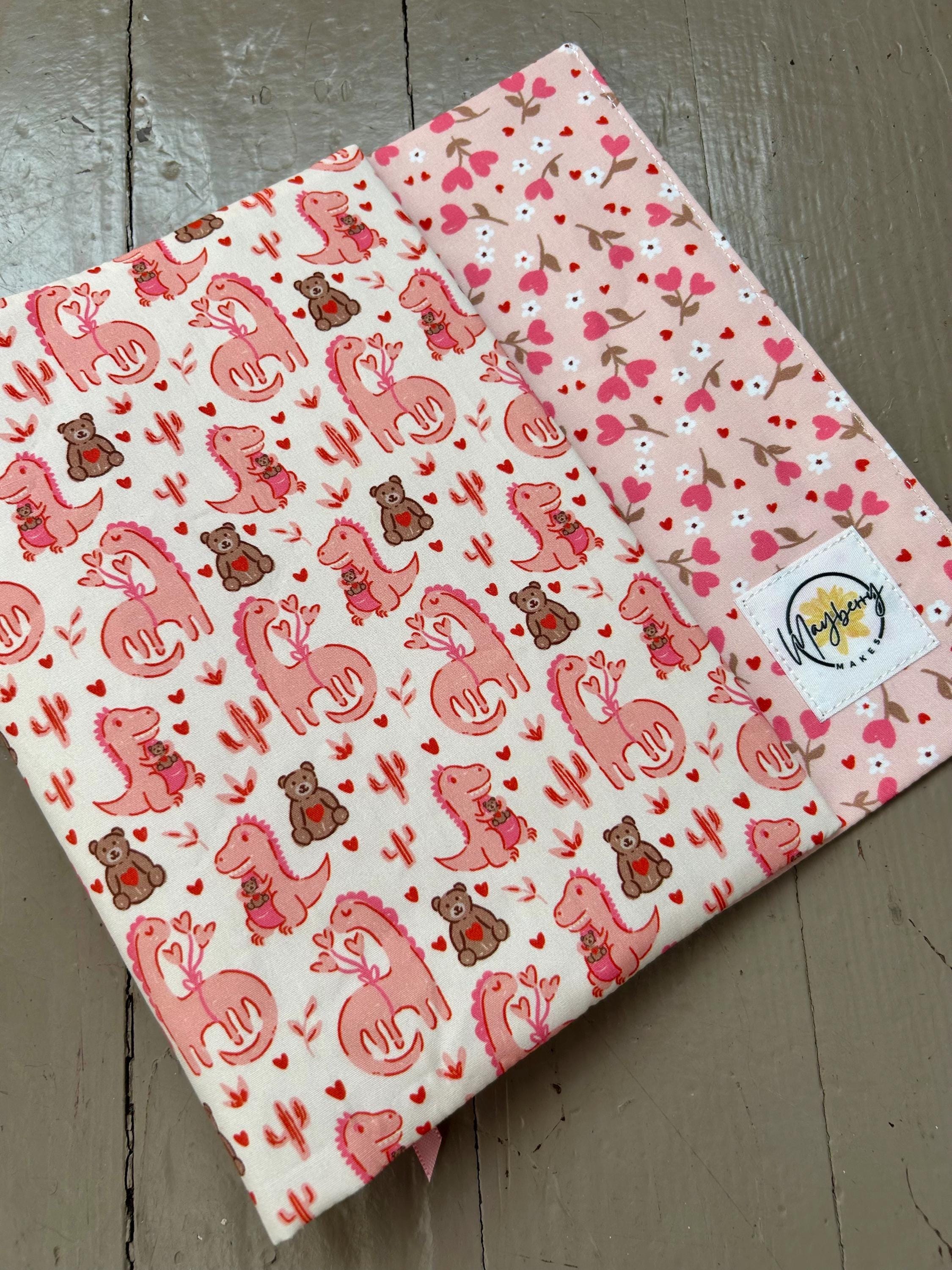 BOOKISH BUNDLE Dinos and Teddy Bears Reversible Adjustable Fabric Book Cover/Bible Cover w/ Bookmark and Annotation Kit