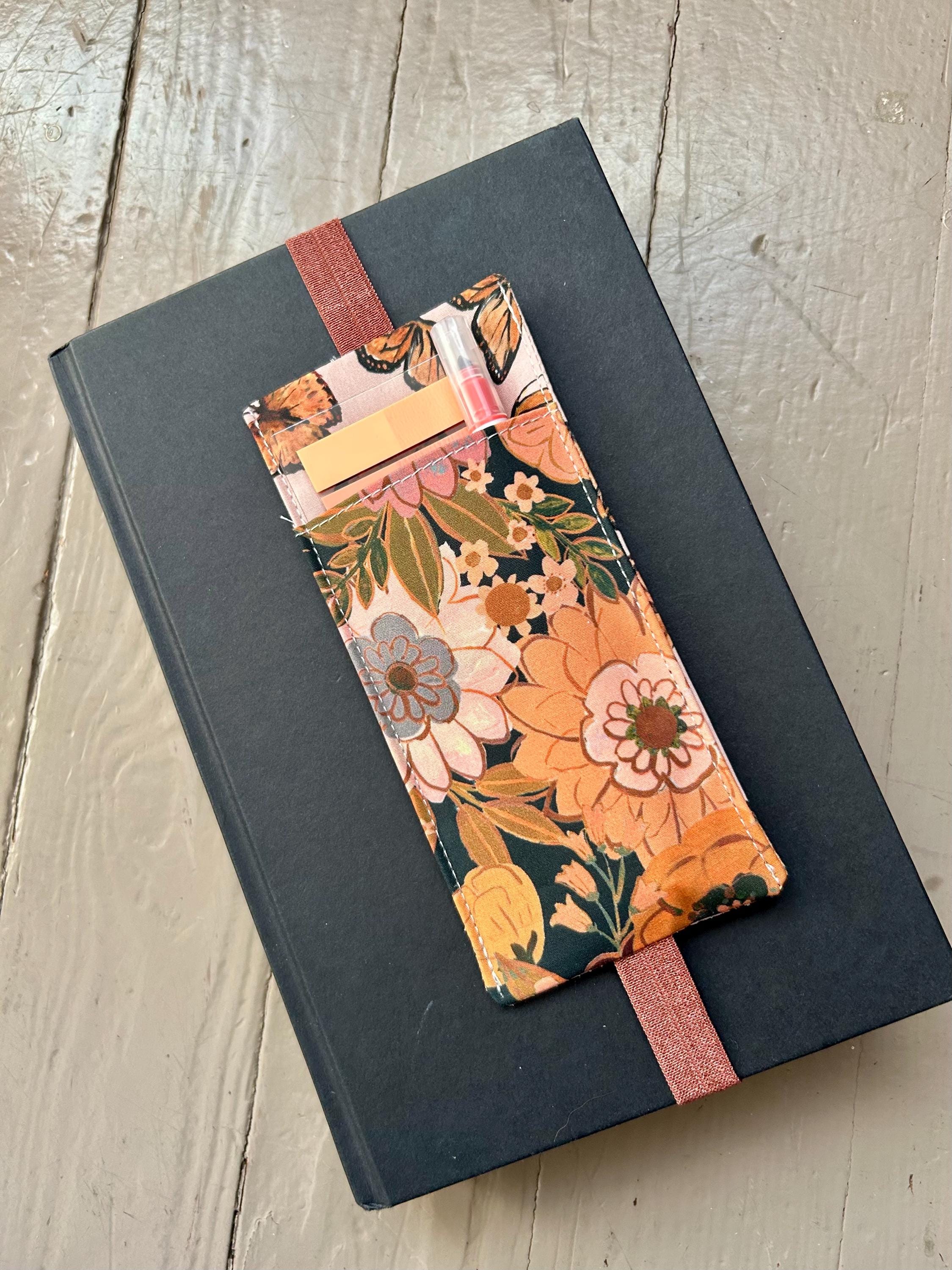 BUNDLE Monarch Rust Floral Reversible Adjustable Fabric Book Cover/Bible Cover w/ Bookmark and Annotation Kit