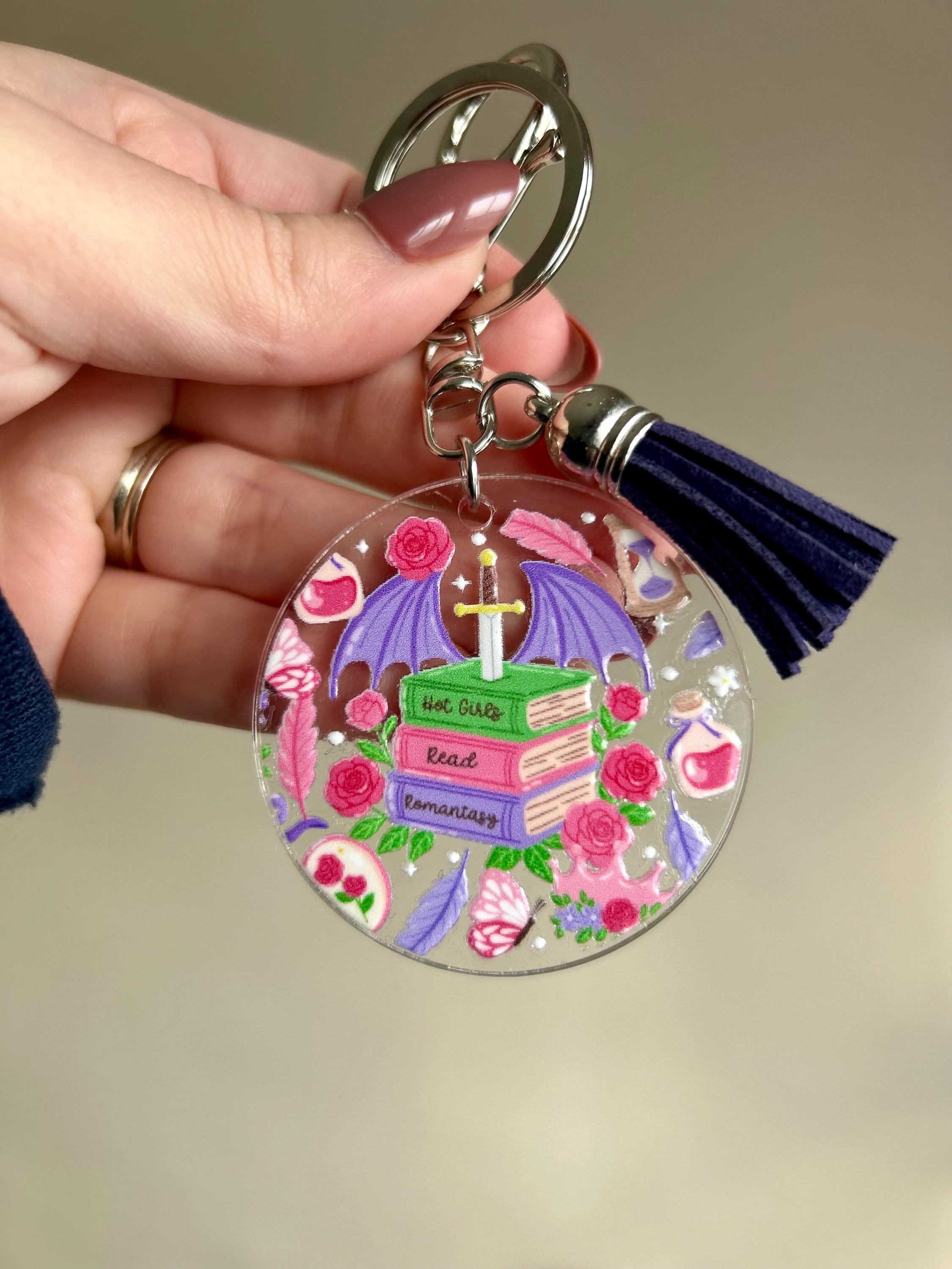 Hot Girls Read Romantasy Keychain