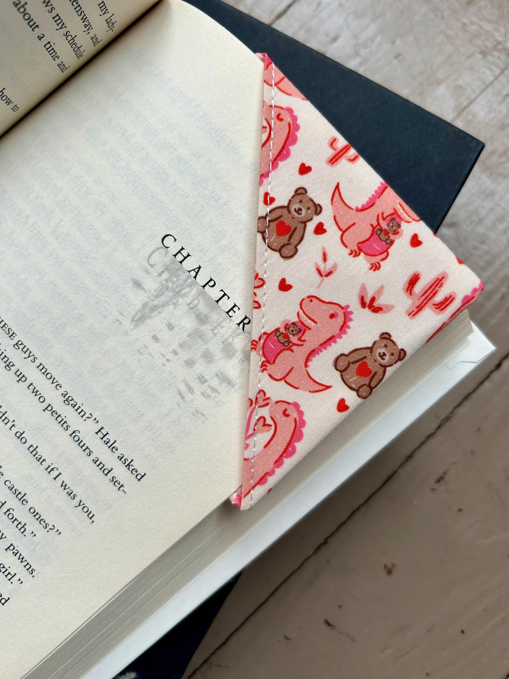 BOOKISH BUNDLE Dinos and Teddy Bears Reversible Adjustable Fabric Book Cover/Bible Cover w/ Bookmark and Annotation Kit