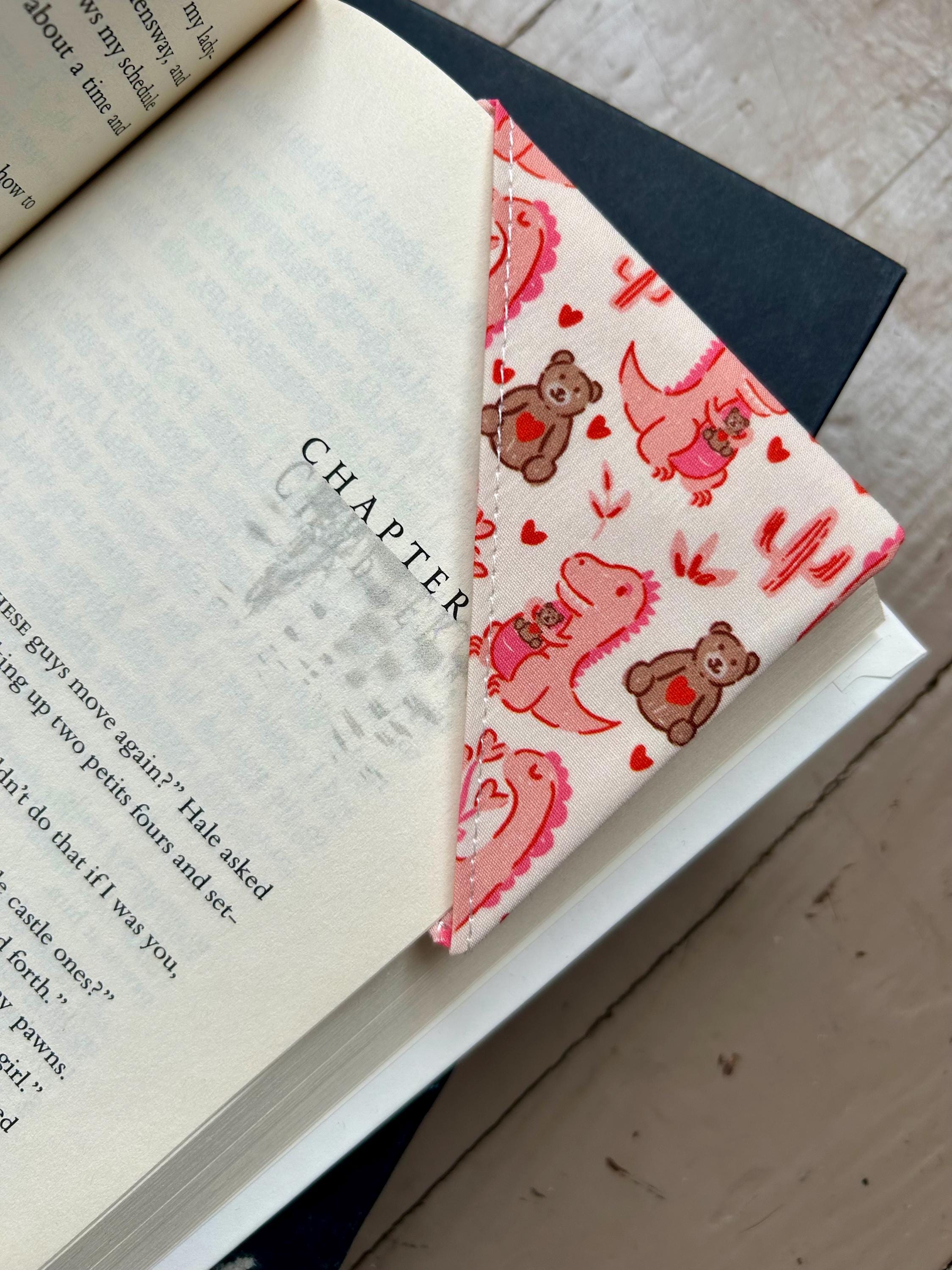 BOOKISH BUNDLE Dinos and Teddy Bears Reversible Adjustable Fabric Book Cover/Bible Cover w/ Bookmark and Annotation Kit