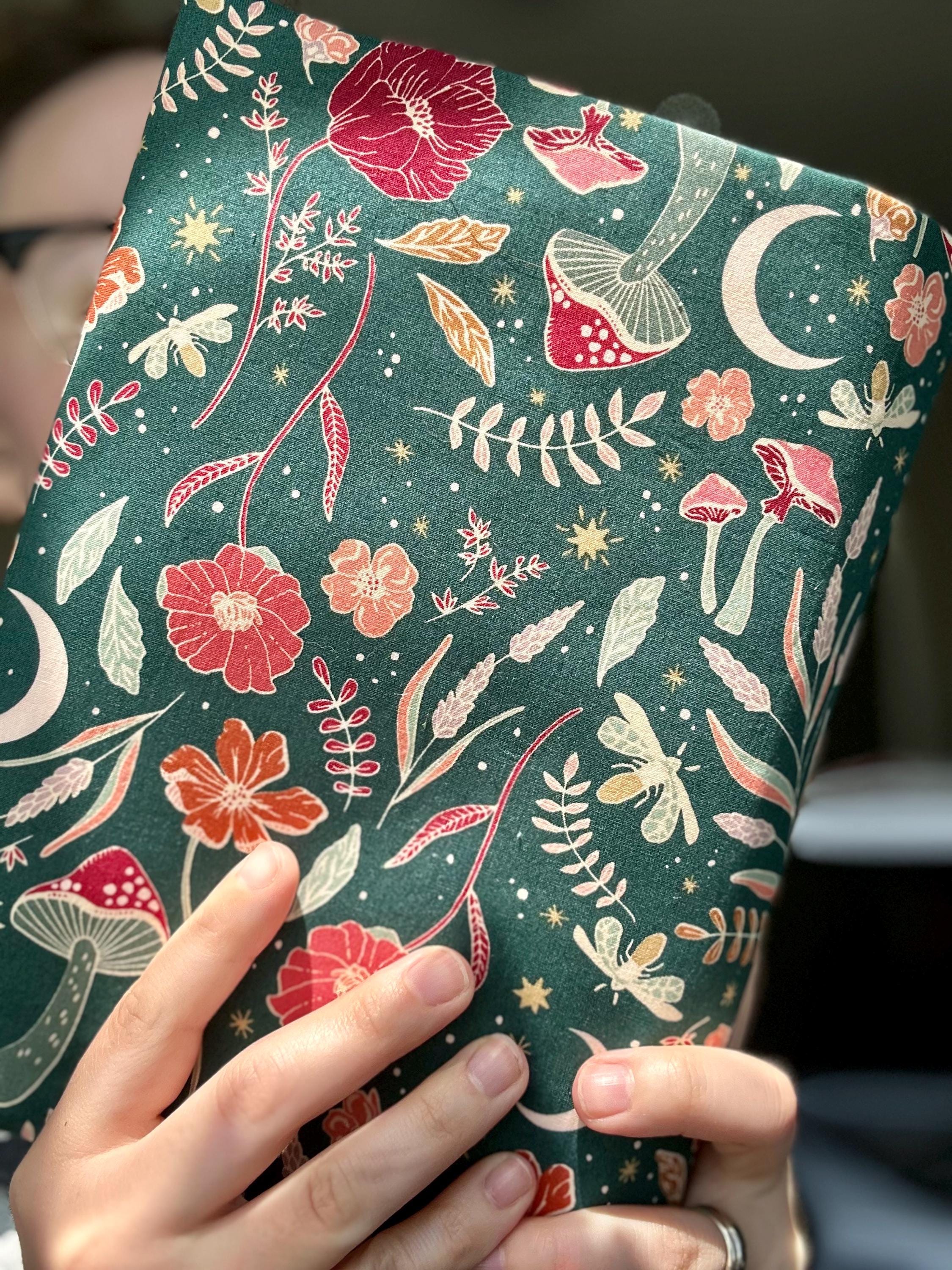 Hobbit Shrooms Fabric Book Cover — Reversible & Adjustable