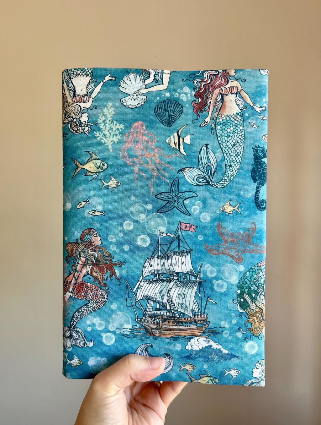 Blue Mermaid Scales Reversible Adjustable Fabric Book Cover/Bible Cover