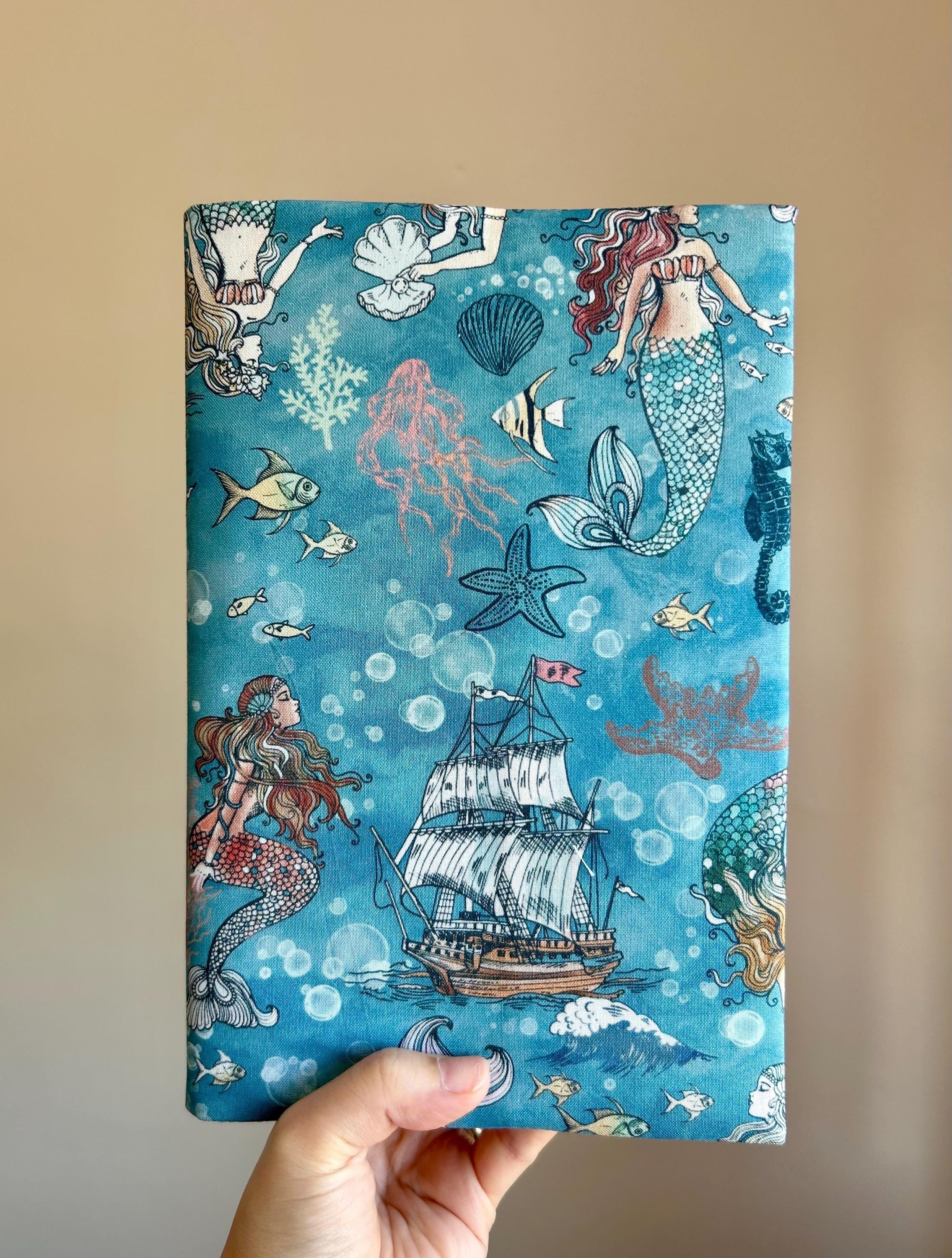 Blue Mermaid Scales Reversible Adjustable Fabric Book Cover/Bible Cover