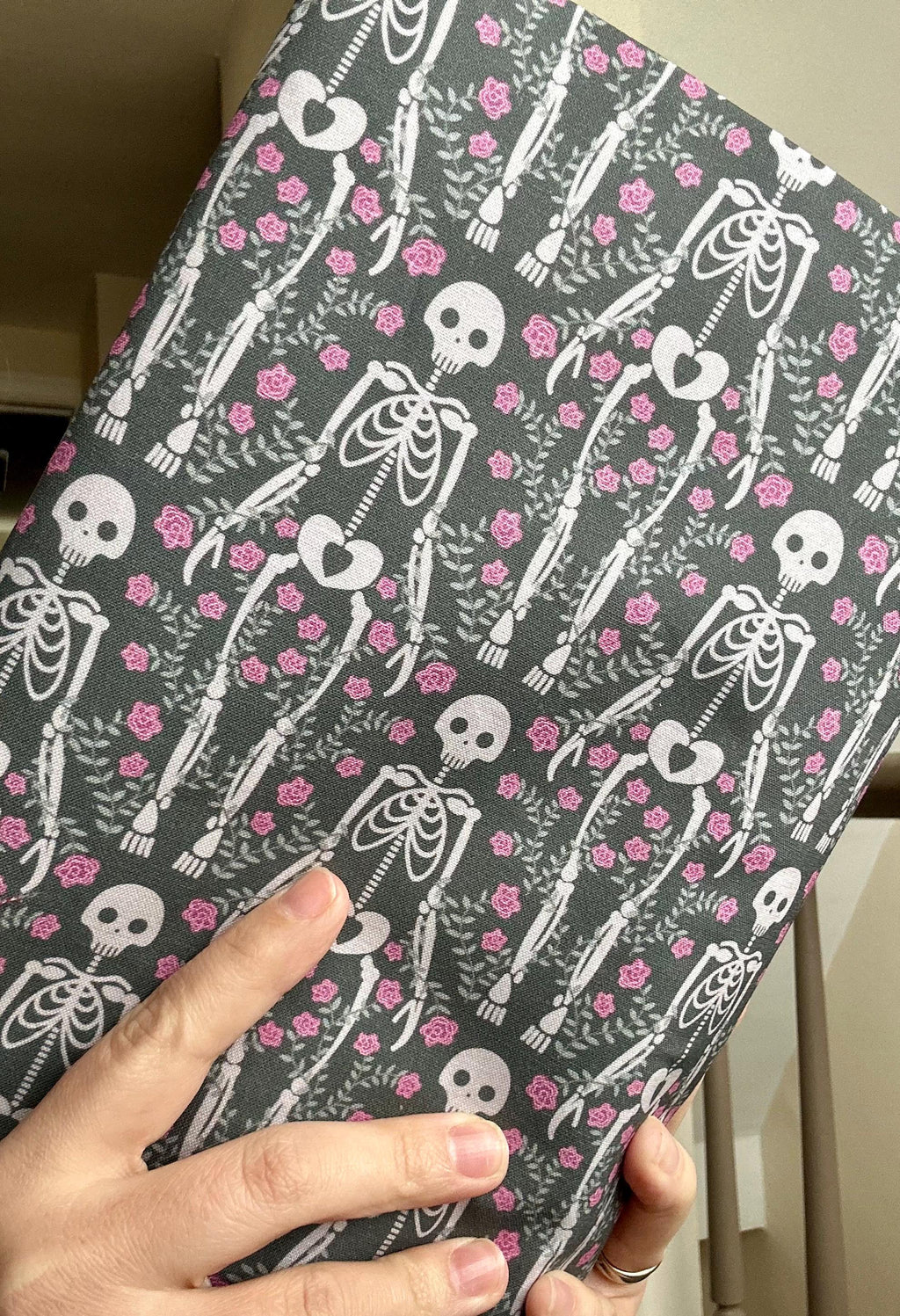 BUNDLE- Gray Skeleton and Roses Reversible Adjustable Fabric Book Cover/Bible Cover w/ Bookmark and Annotation Kit