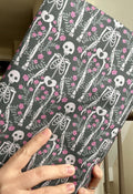 BUNDLE- Gray Skeleton and Roses Reversible Adjustable Fabric Book Cover/Bible Cover w/ Bookmark and Annotation Kit