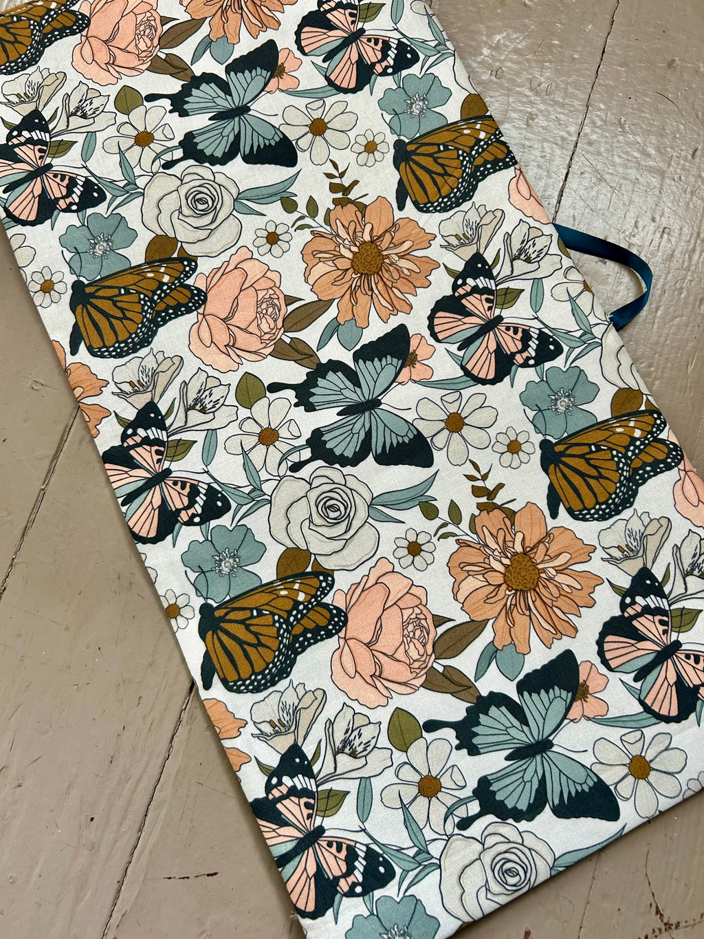 Butterflies and Teal Reversible Adjustable Fabric Book Cover/Bible Cover