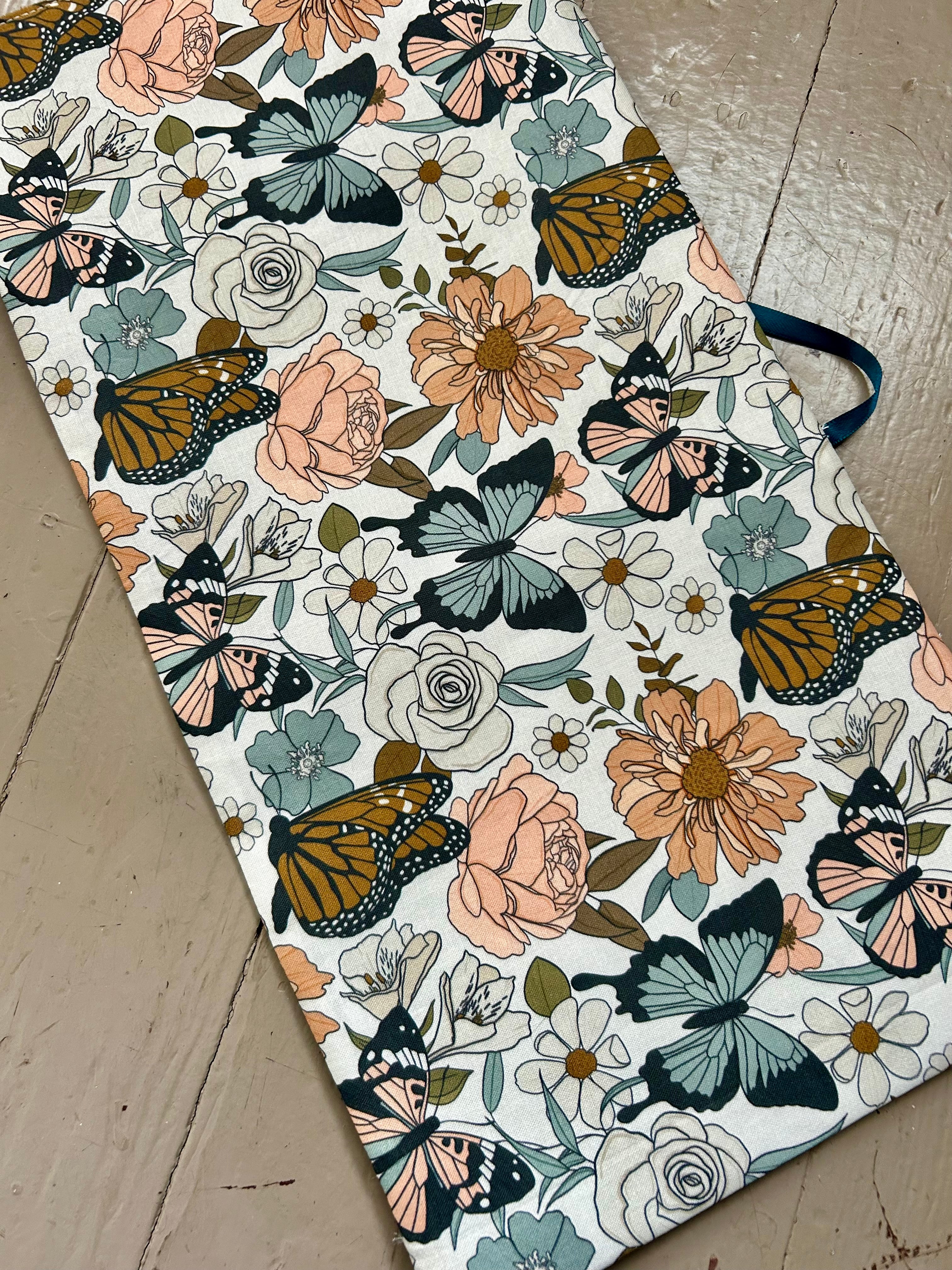 Butterflies and Teal Reversible Adjustable Fabric Book Cover/Bible Cover