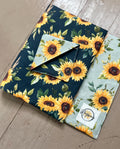 BOOKISH BUNDLE Sunflowers Reversible Adjustable Fabric Book Cover/Bible Cover w/ Bookmark and Annotation Kit