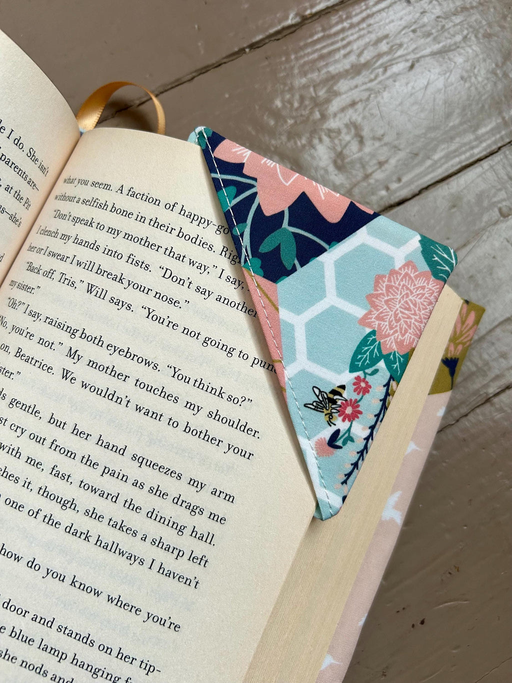 Floral and Bees Fabric Corner Bookmark — Handmade Bookish Accessory