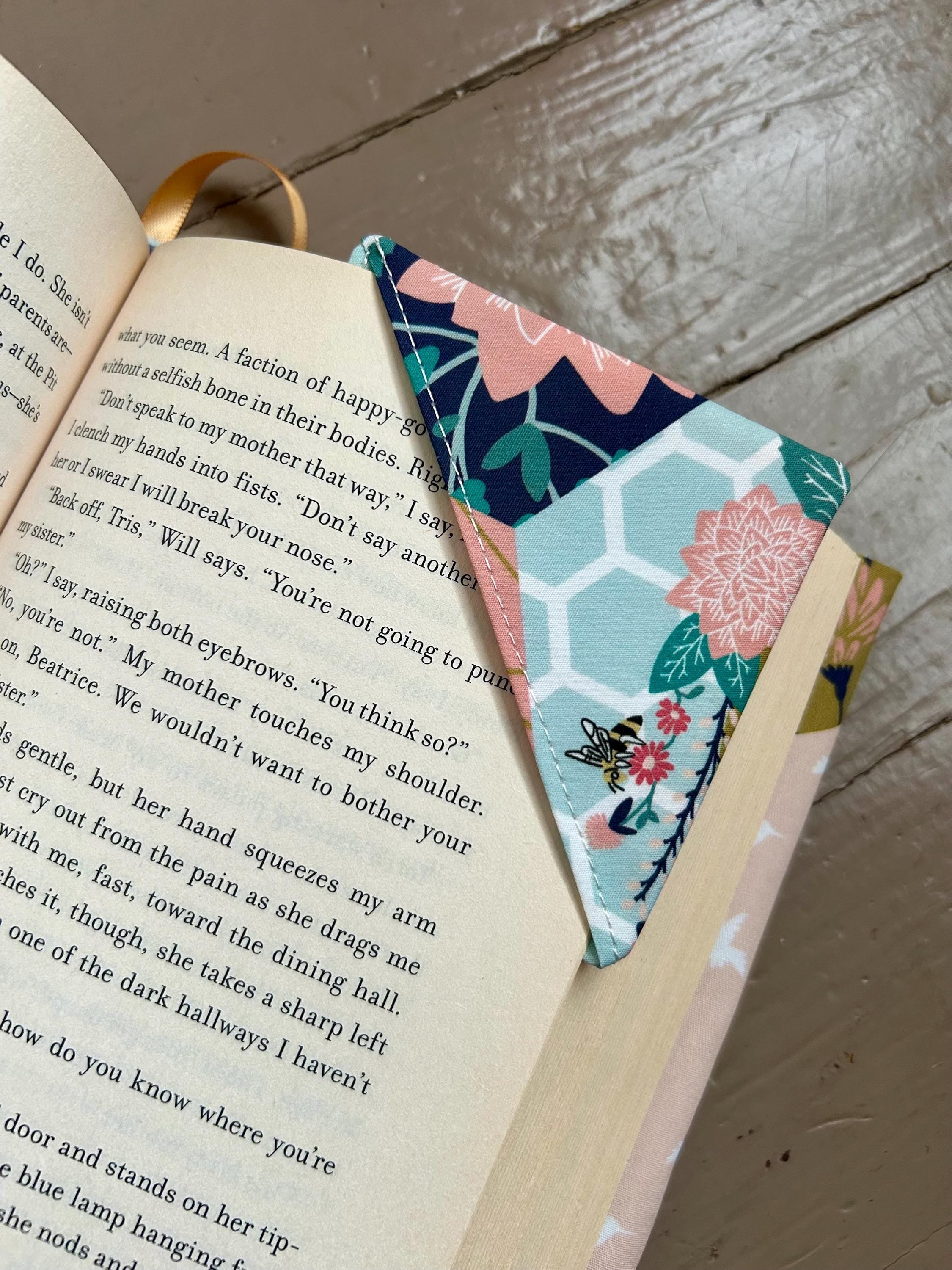 Floral and Bees Fabric Corner Bookmark — Handmade Bookish Accessory