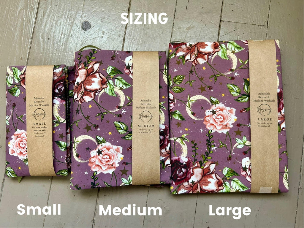 Purple and Yellow Floral Moon Reversible Adjustable Fabric Book Cover/Bible Cover