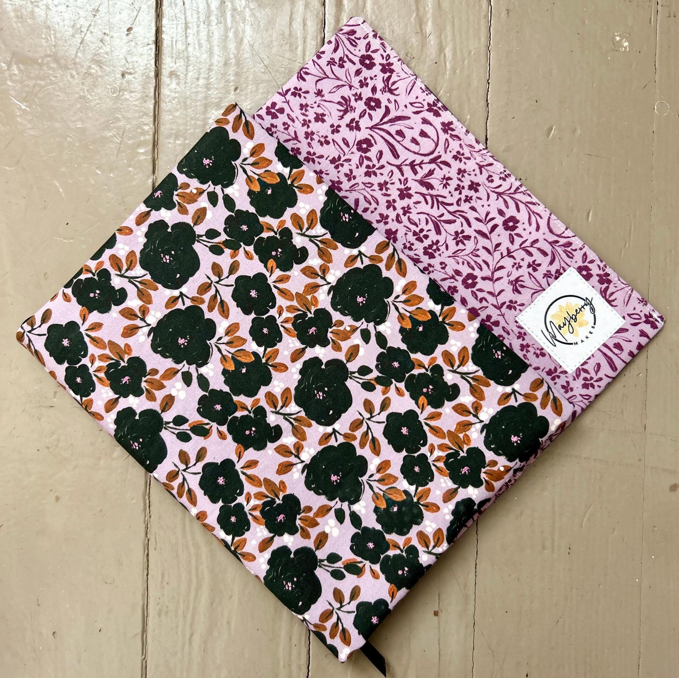 Black and Purple Floral Reversible Adjustable Fabric Book Cover/Bible Cover