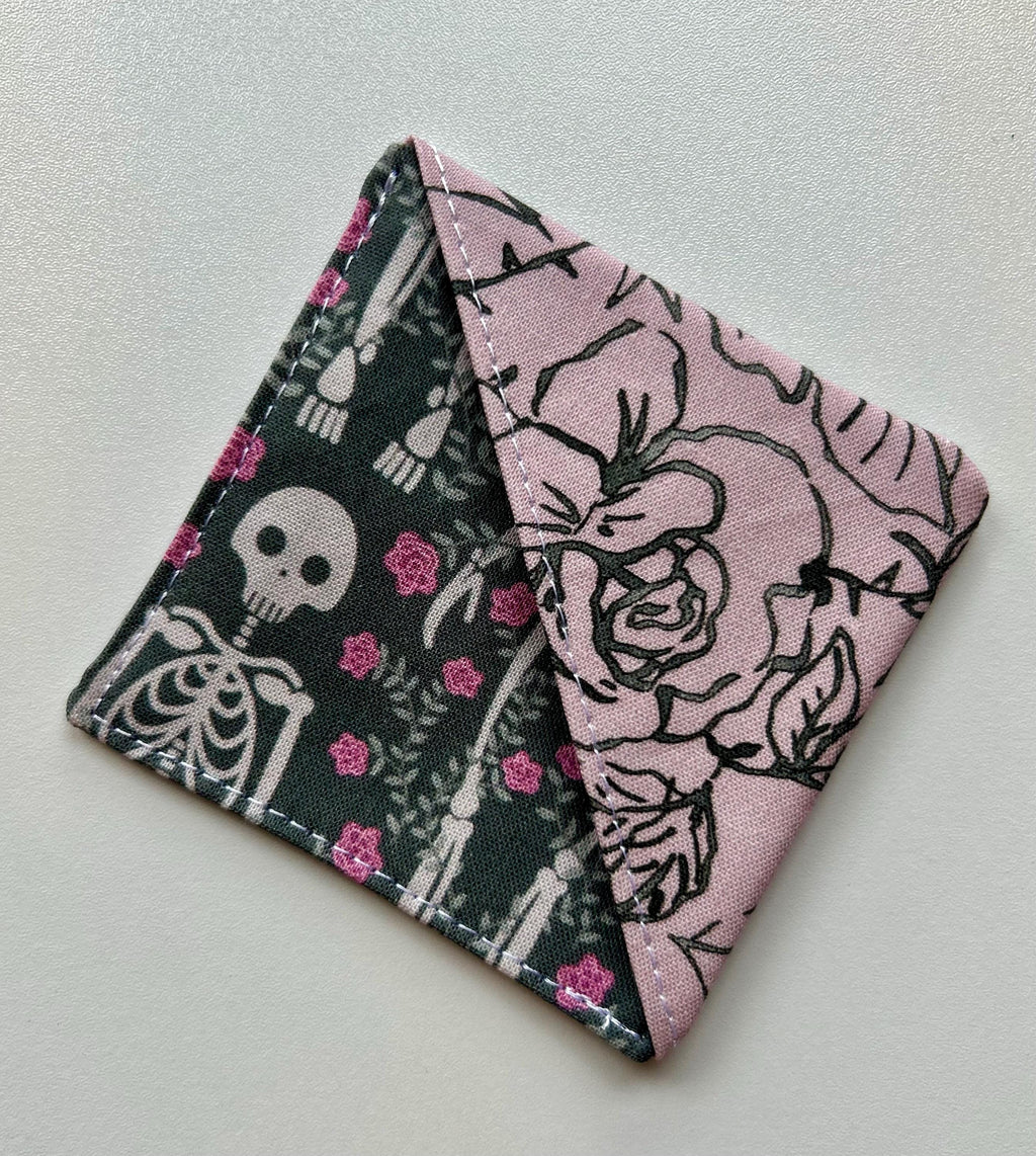 BUNDLE- Gray Skeleton and Roses Reversible Adjustable Fabric Book Cover/Bible Cover w/ Bookmark and Annotation Kit