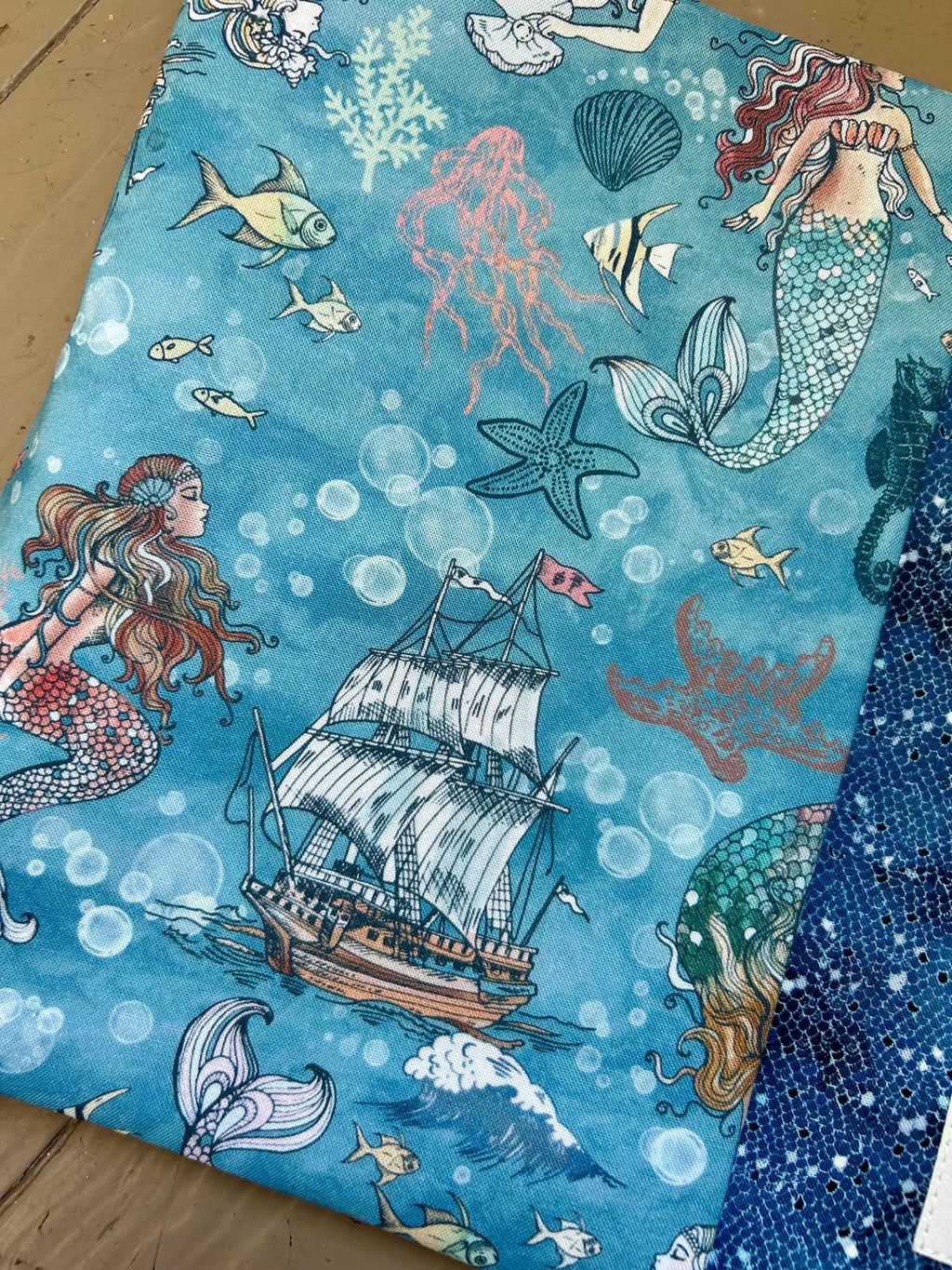 Blue Mermaid Scales Reversible Adjustable Fabric Book Cover/Bible Cover