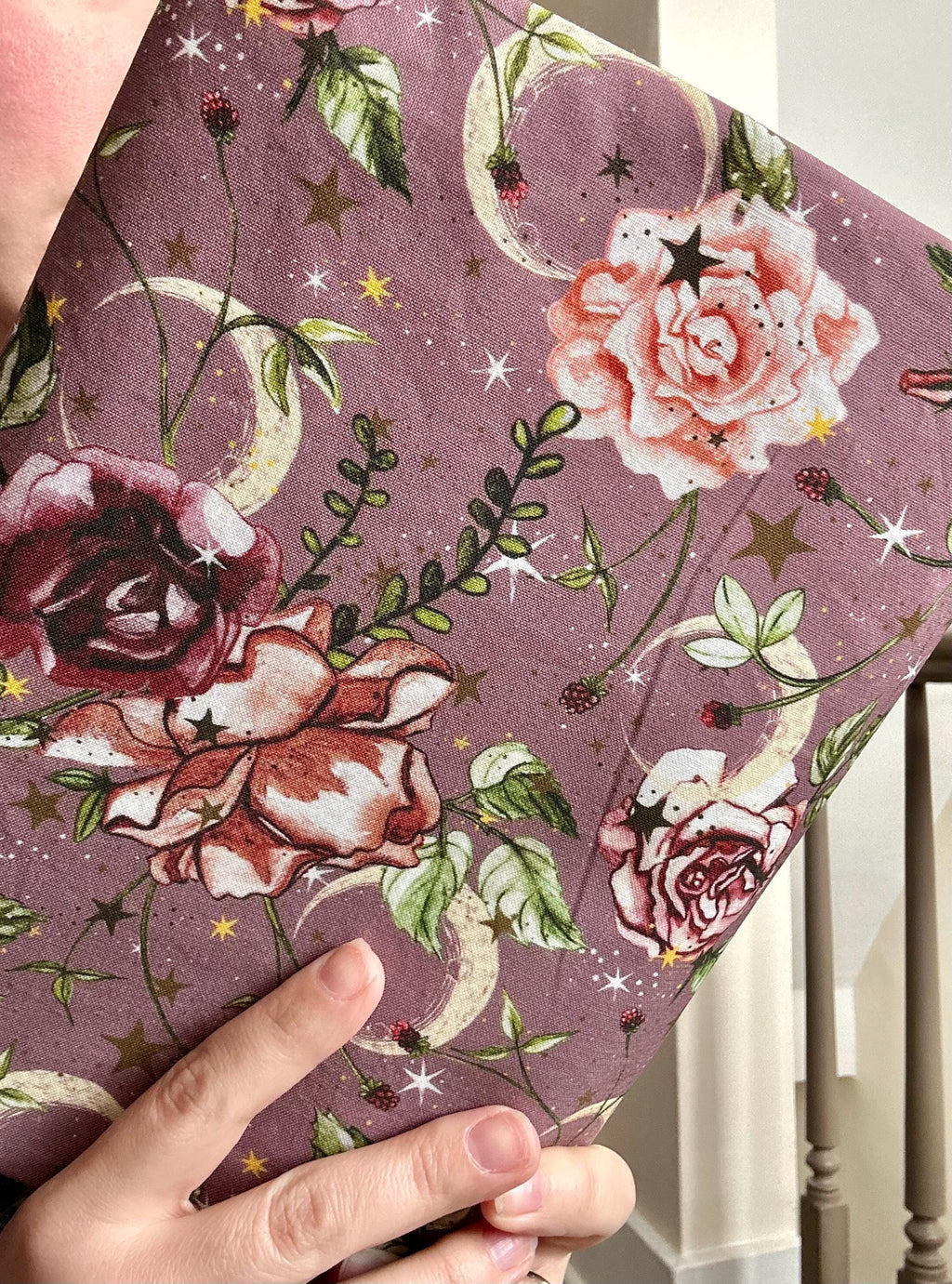 BOOKISH BUNDLE Magic Roses Reversible Adjustable Fabric Book Cover/Bible Cover w/ Bookmark and Annotation Kit
