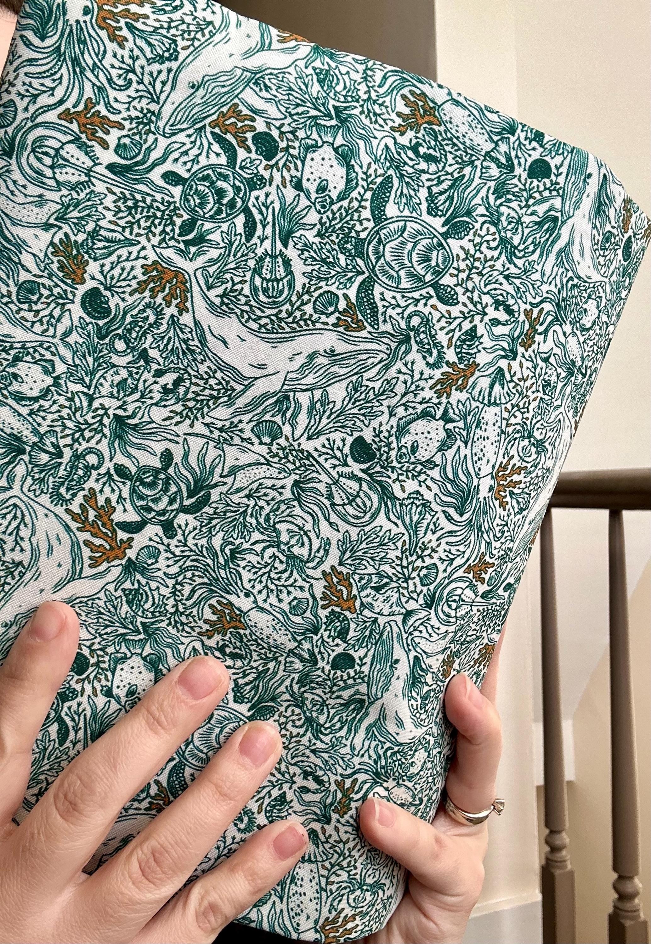 BUNDLE Mermaids and Whales Reversible Adjustable Fabric Book Cover/Bible Cover w/ Bookmark and Annotation Kit
