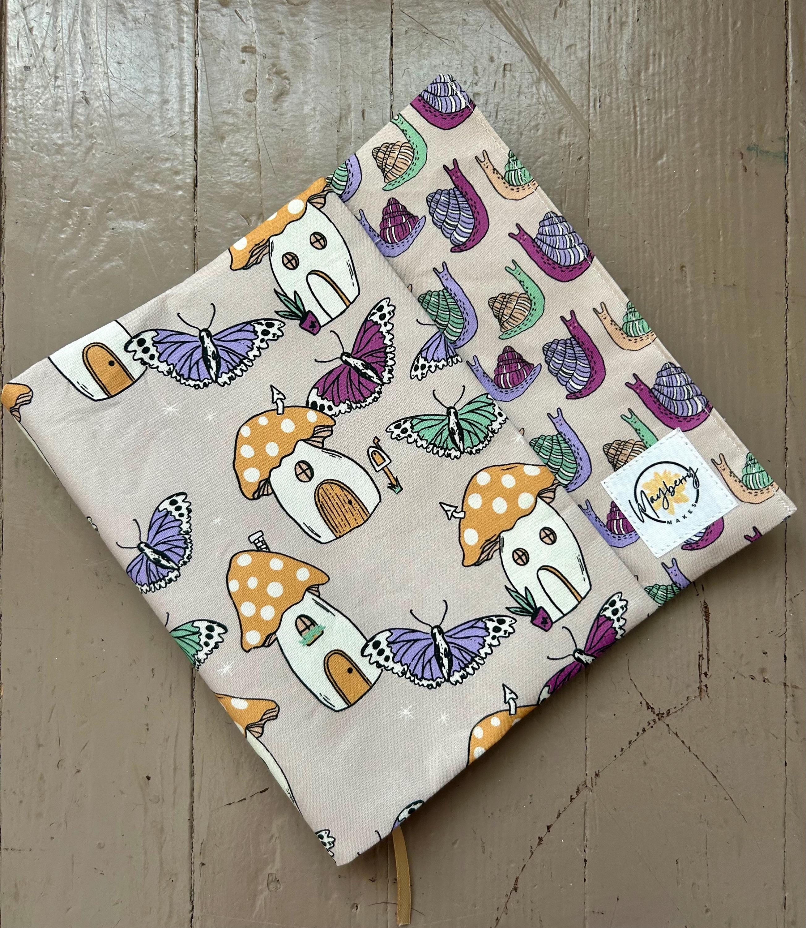 Mushroom Snails Reversible Adjustable Fabric Book Cover/Bible Cover