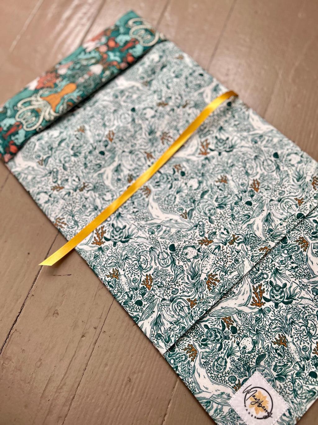 BUNDLE Mermaids and Whales Reversible Adjustable Fabric Book Cover/Bible Cover w/ Bookmark and Annotation Kit