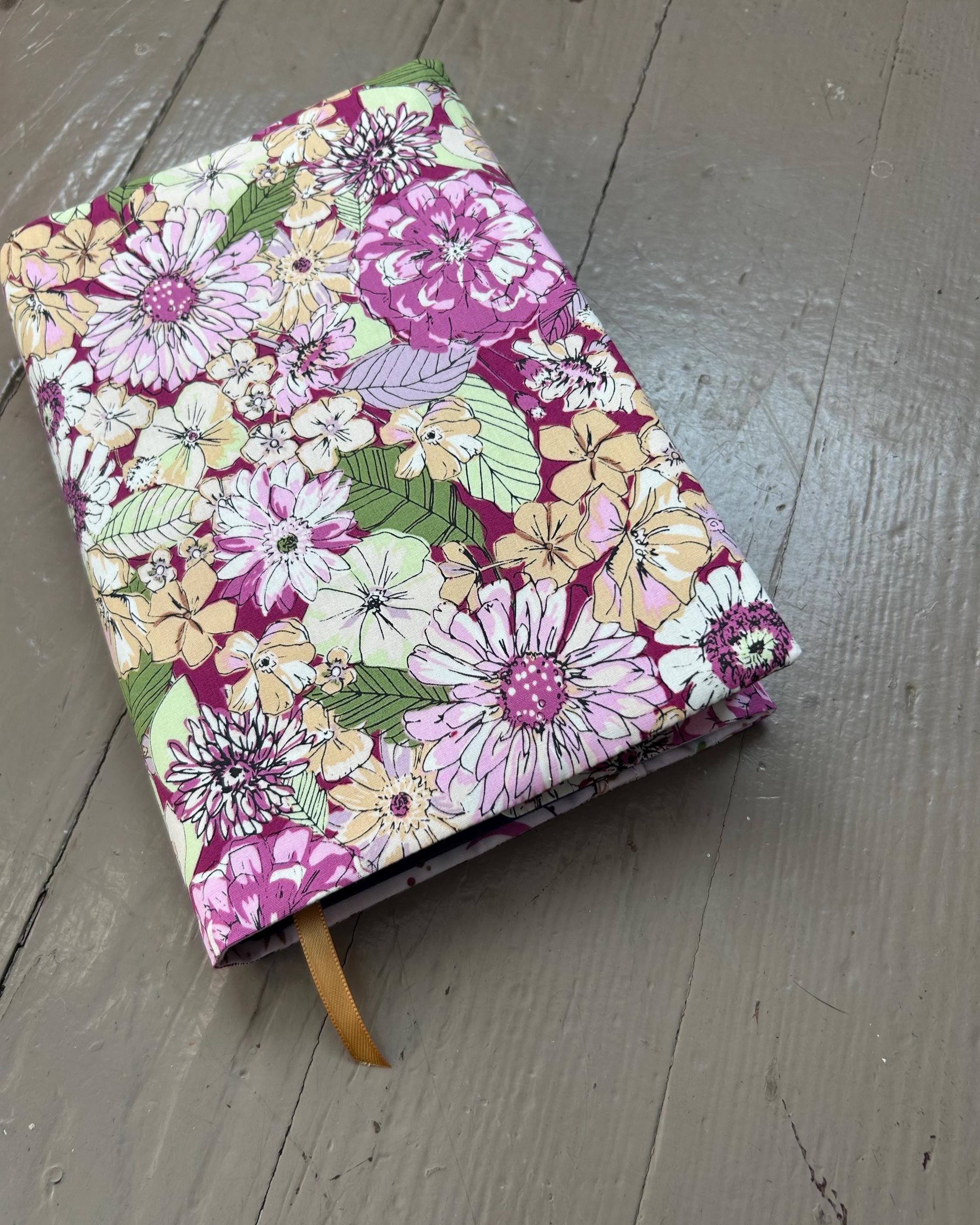 Purple and Yellow Floral Moon Reversible Adjustable Fabric Book Cover/Bible Cover