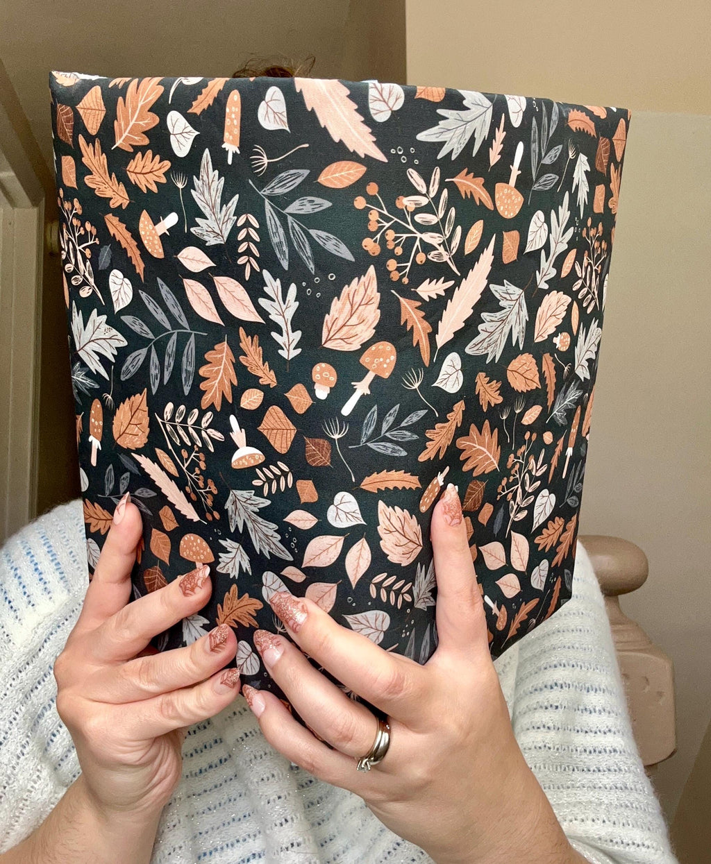 Navy Autumn Fabric Book Cover — Reversible & Adjustable