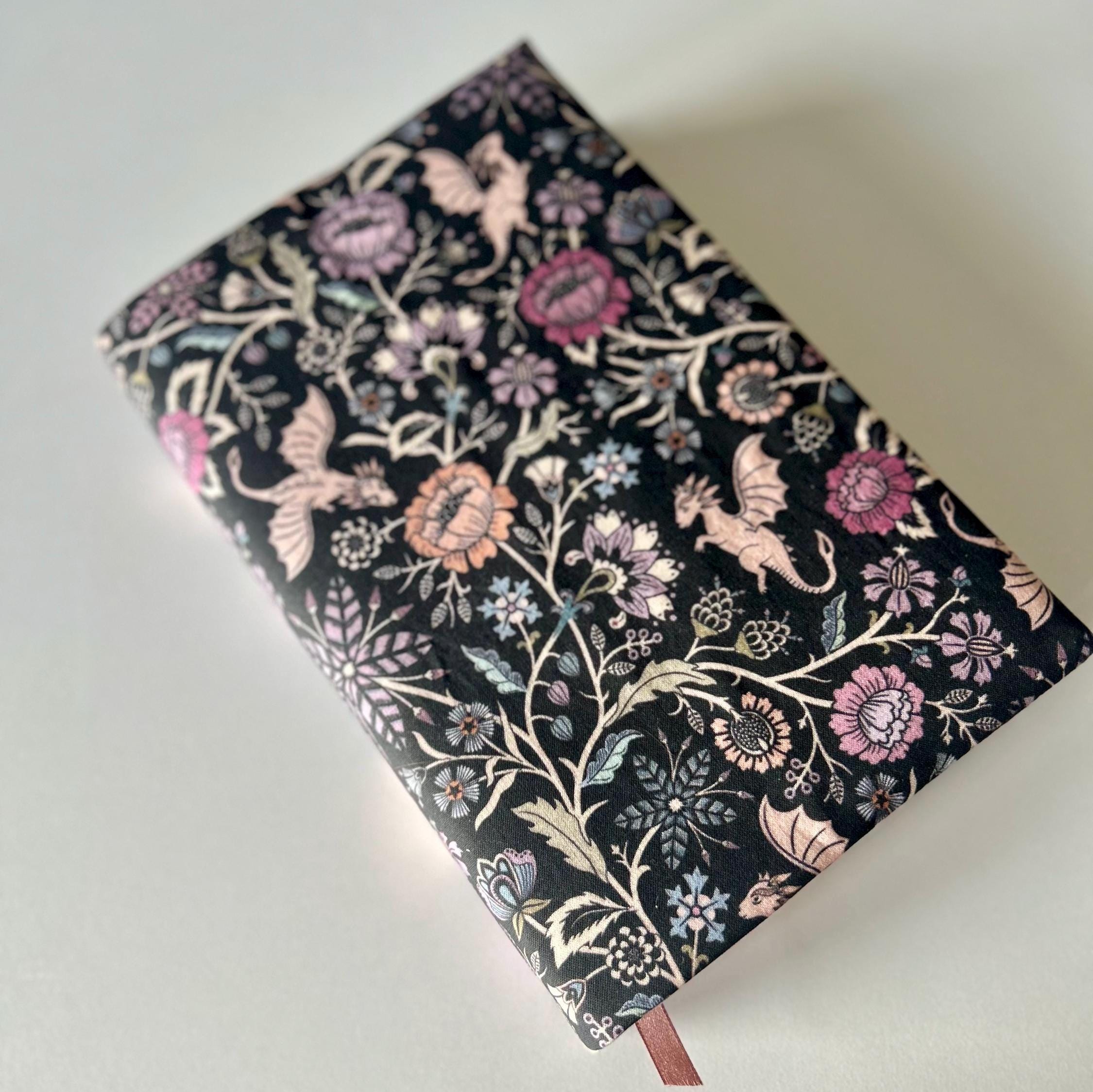 Dragon Tapestry and Pink Floral Reversible Adjustable Fabric Book Cover/Bible Cover
