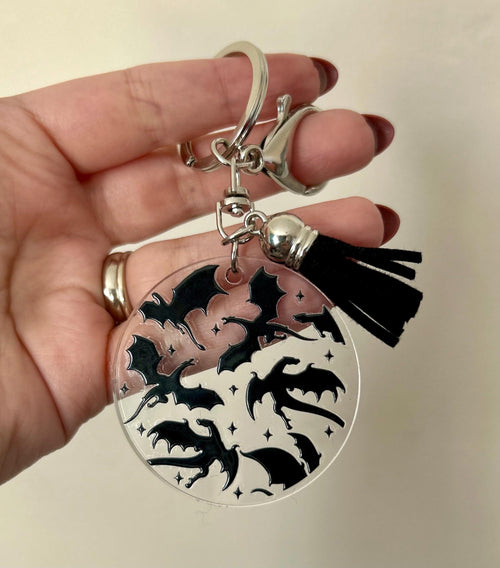 Black Dragon Keychain with Black Tassel