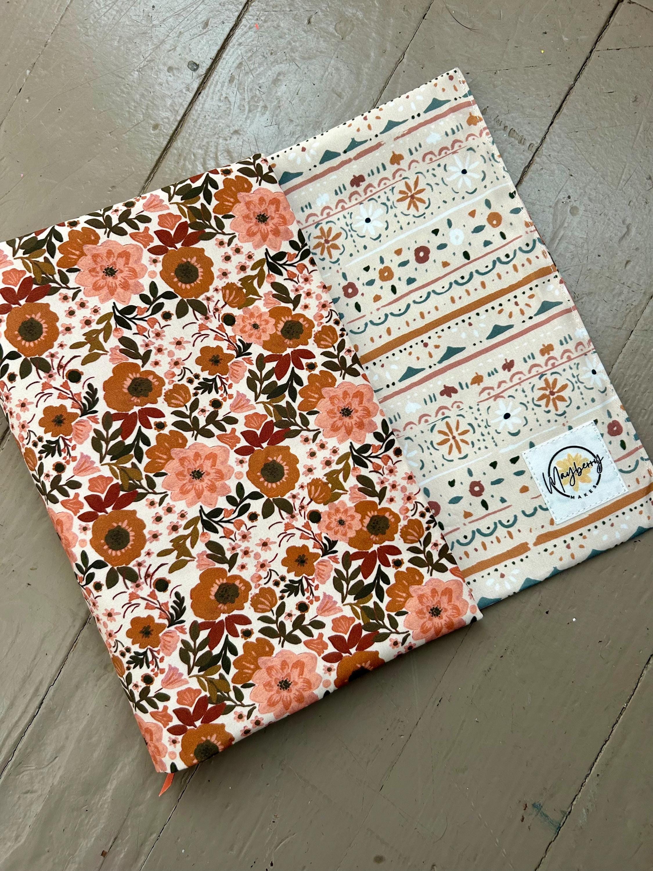 BOOKISH BUNDLE Folky Fall Floral Reversible Adjustable Fabric Book Cover/Bible Cover w/ Bookmark and Annotation Kit