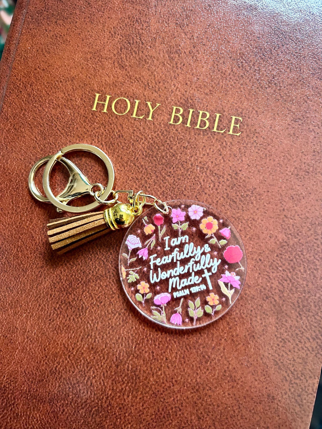 Scripture Keychain Bible Keyring Holder Bookish Key fob Christian Accessory