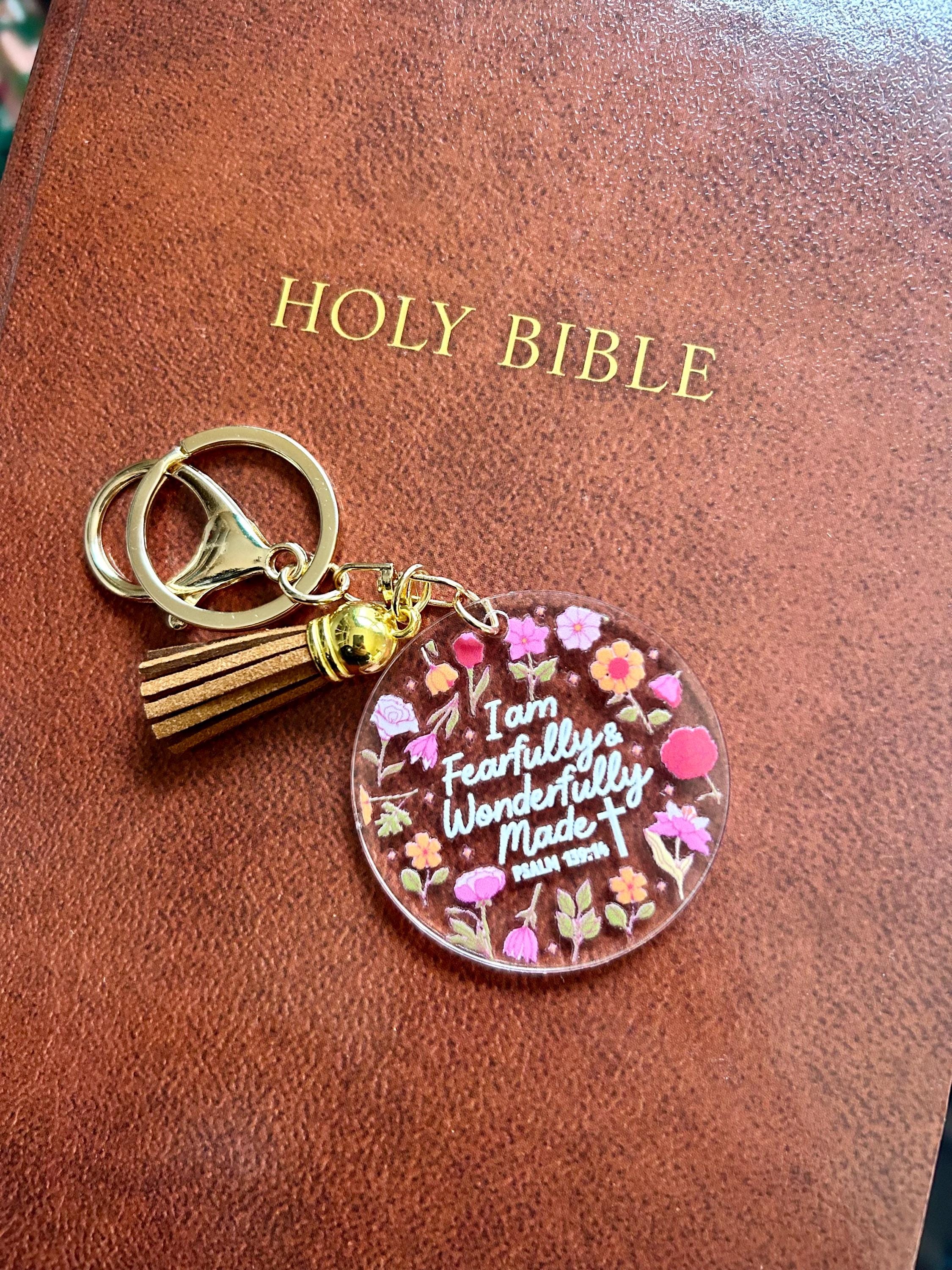 Scripture Keychain Bible Keyring Holder Bookish Key fob Christian Accessory