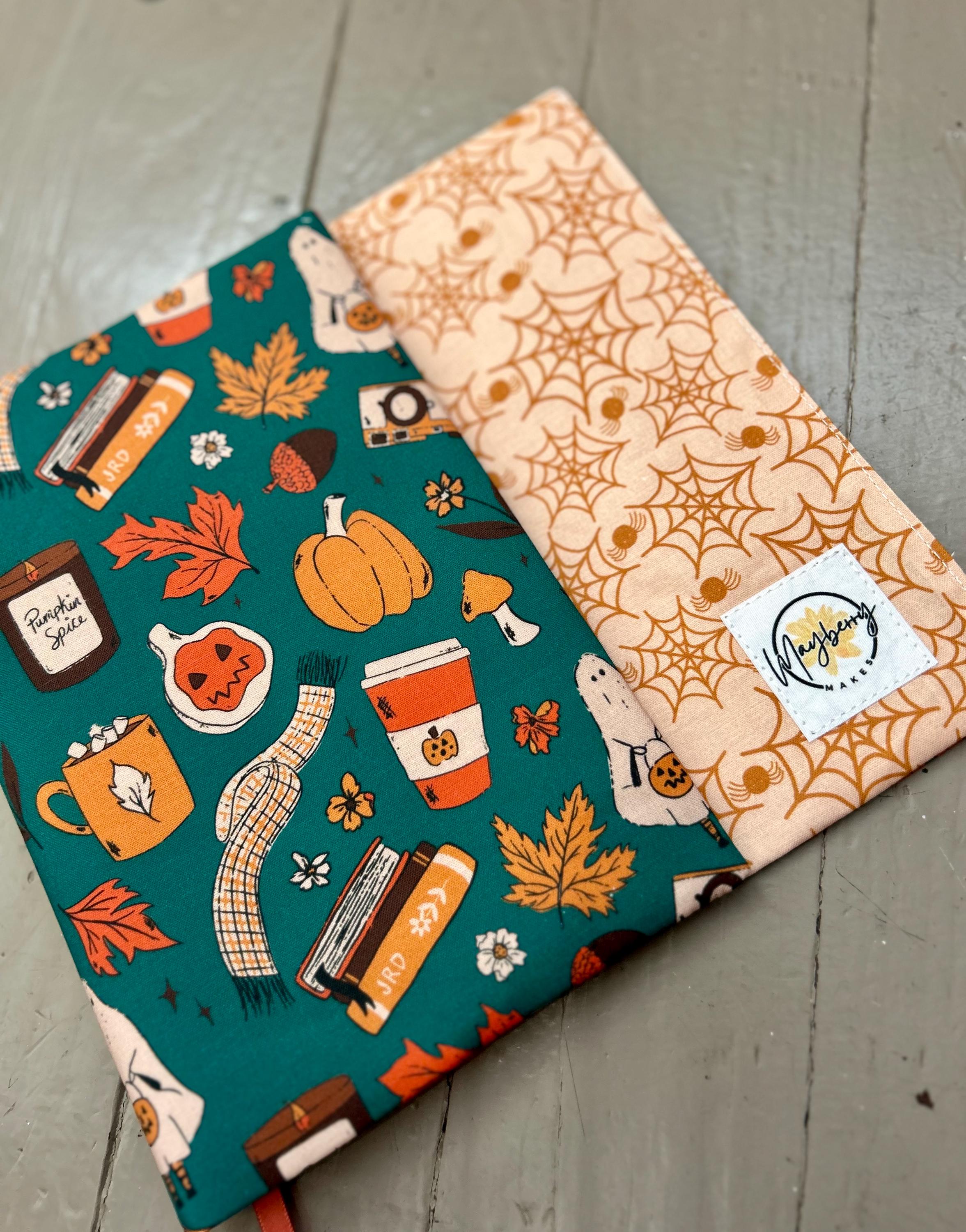 Pumpkin Spice Ghost Reversible Adjustable Fabric Book Cover/Bible Cover