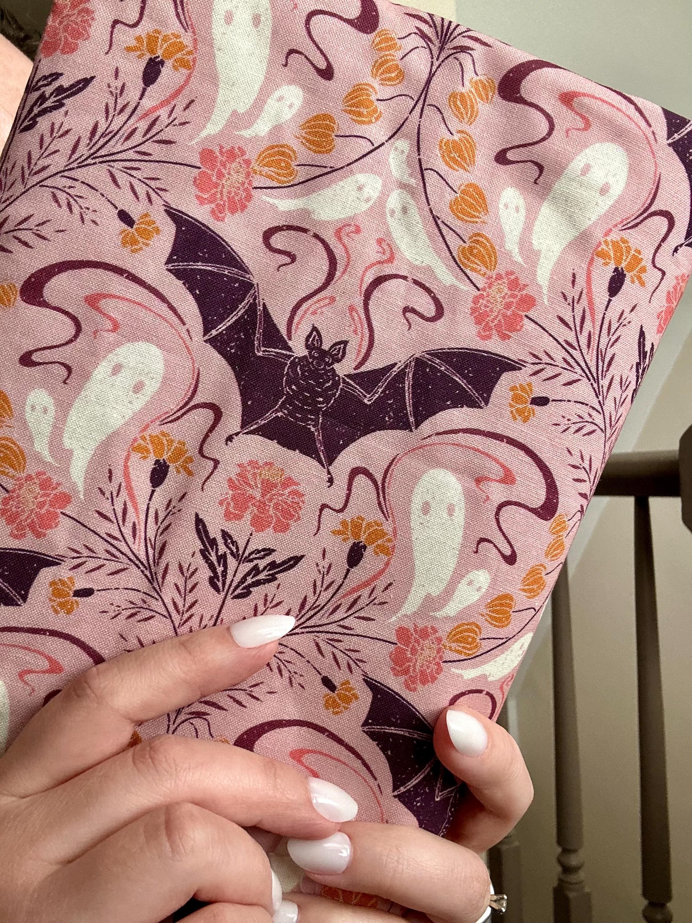 BUNDLE Fall Flowers and Bats Reversible Adjustable Fabric Book Cover/Bible Cover w/ Bookmark and Annotation Kit