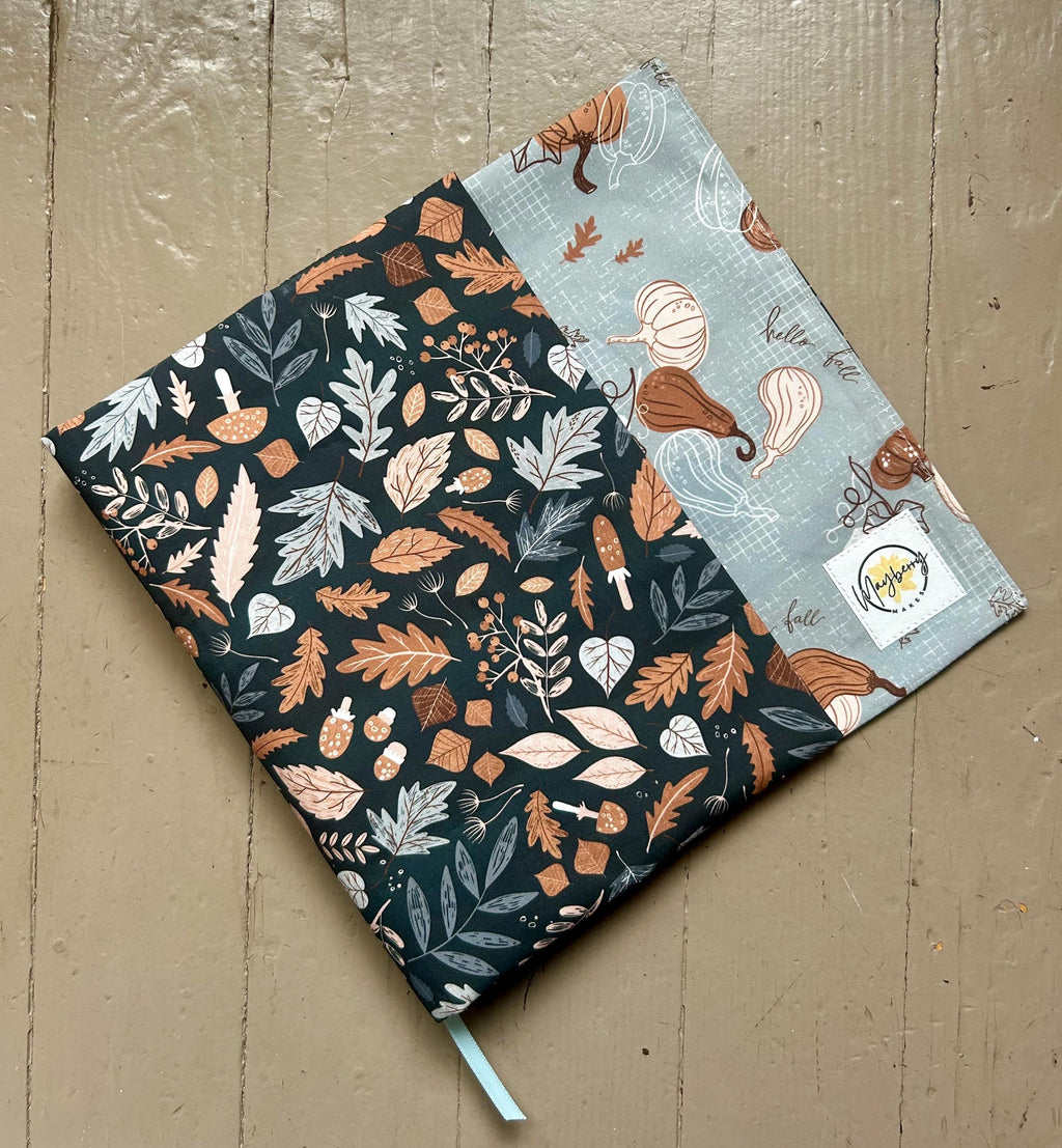 Navy Autumn Fabric Book Cover — Reversible & Adjustable