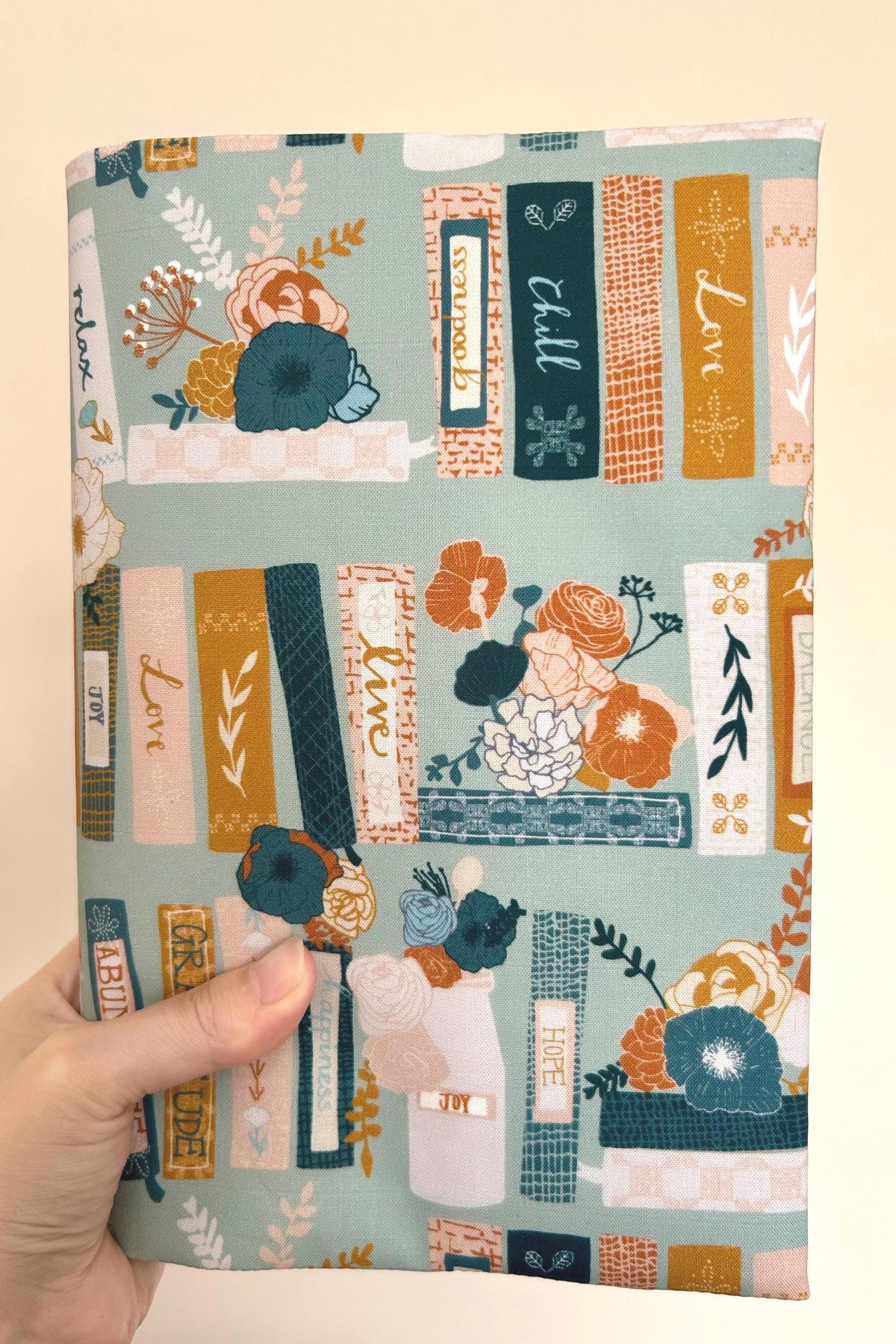 BOOKISH BUNDLE Bookshelf Floral Reversible Adjustable Fabric Book Cover/Bible Cover w/ Bookmark and Annotation Kit