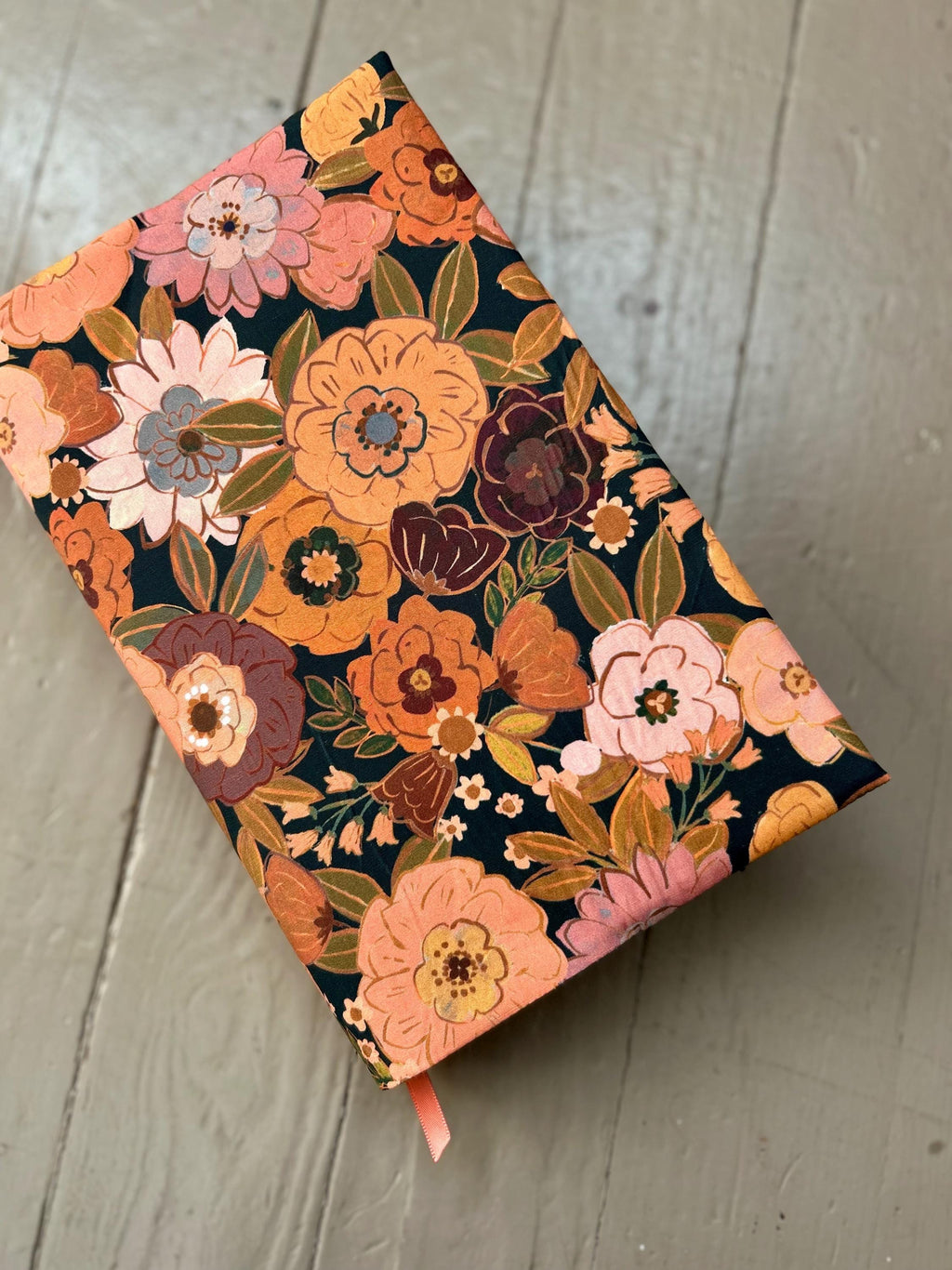 BUNDLE Monarch Rust Floral Reversible Adjustable Fabric Book Cover/Bible Cover w/ Bookmark and Annotation Kit
