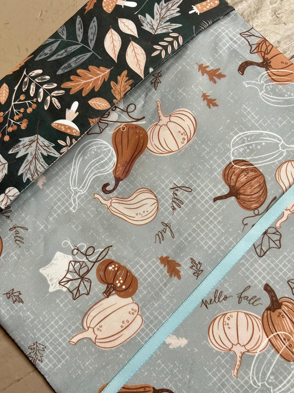 Navy Autumn Fabric Book Cover — Reversible & Adjustable
