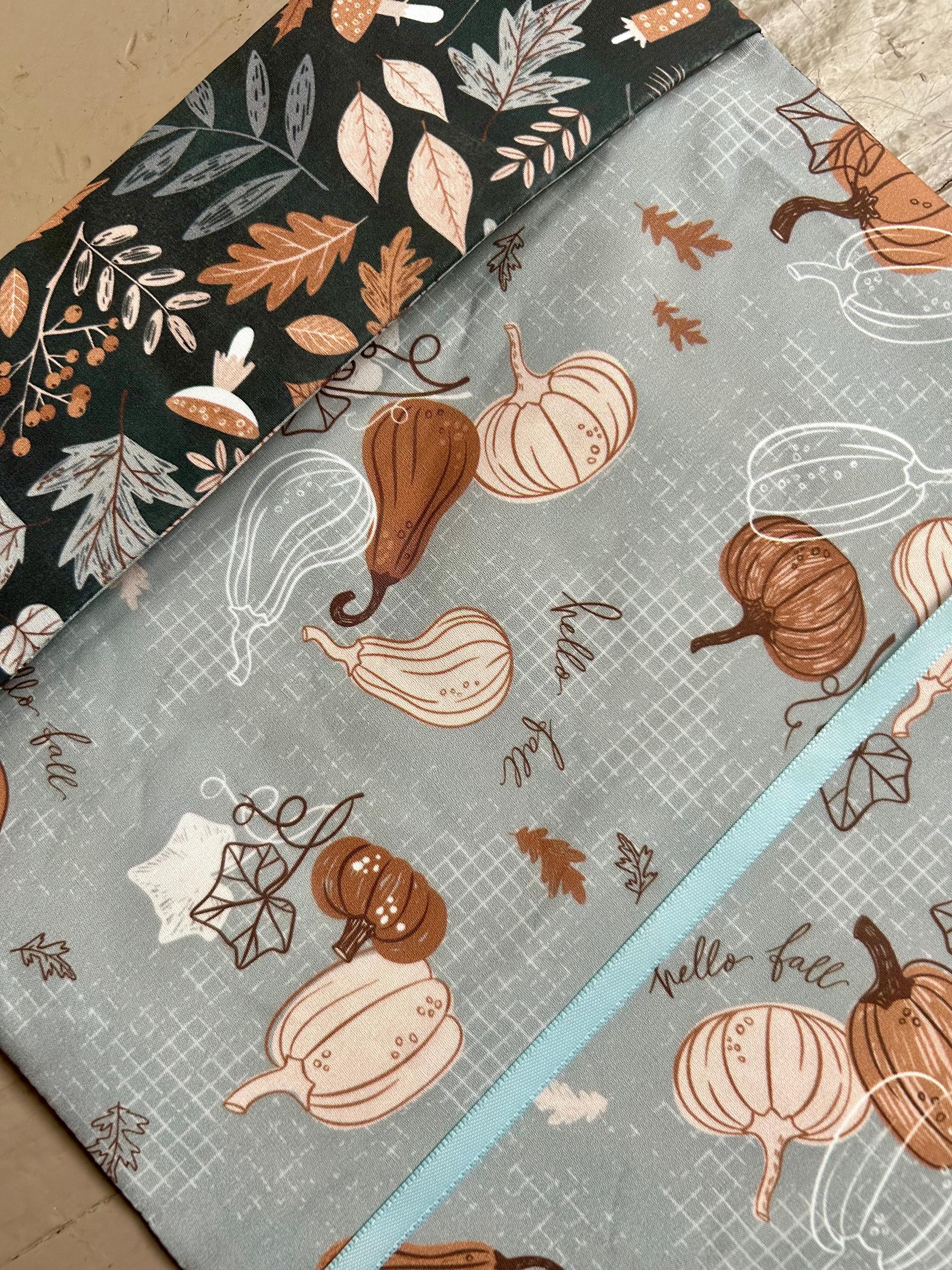 Navy Autumn Fabric Book Cover — Reversible & Adjustable