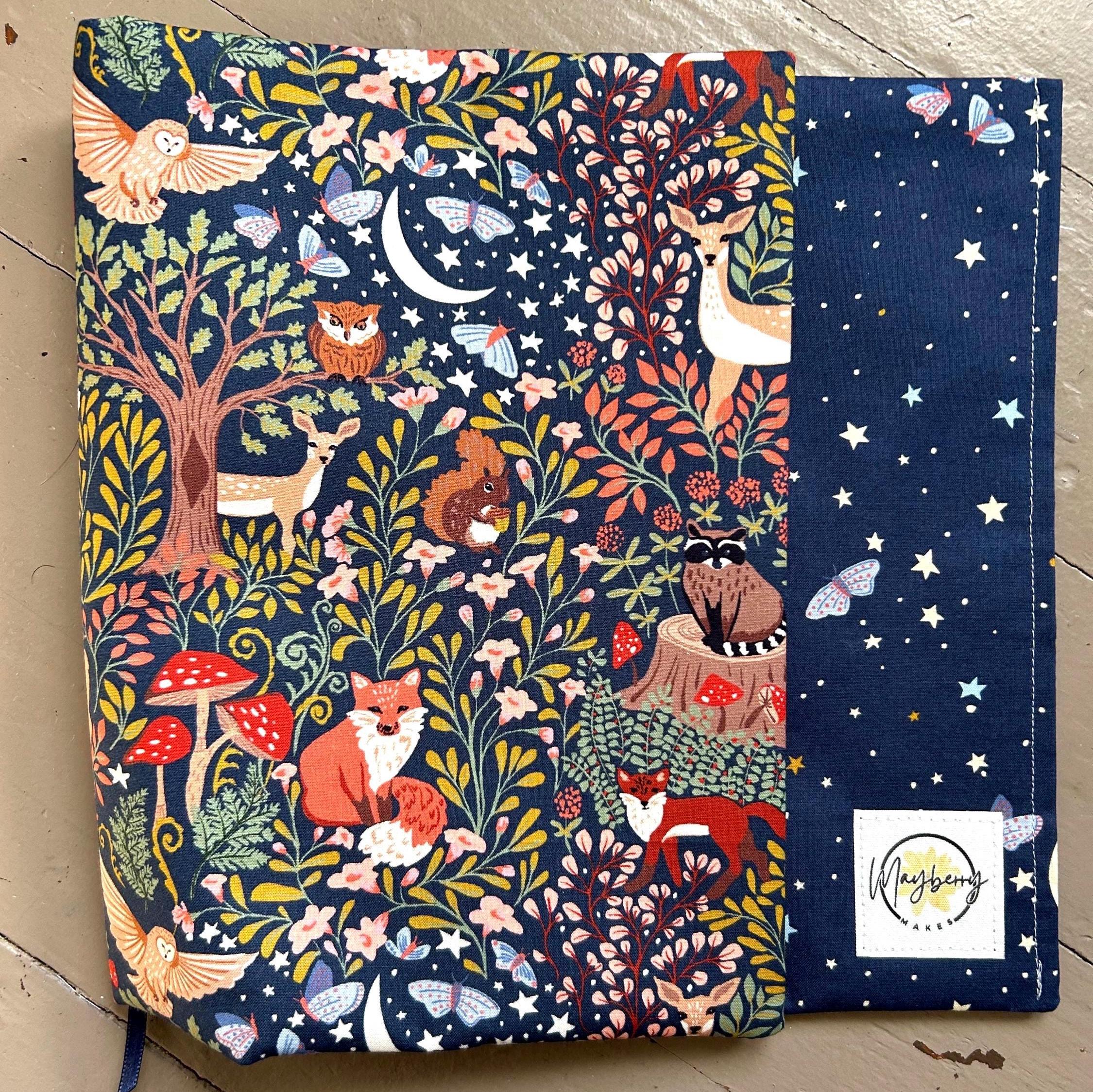 Mushroom Woodland Critters and Stars Reversible Adjustable Fabric Book Cover/Bible Cover