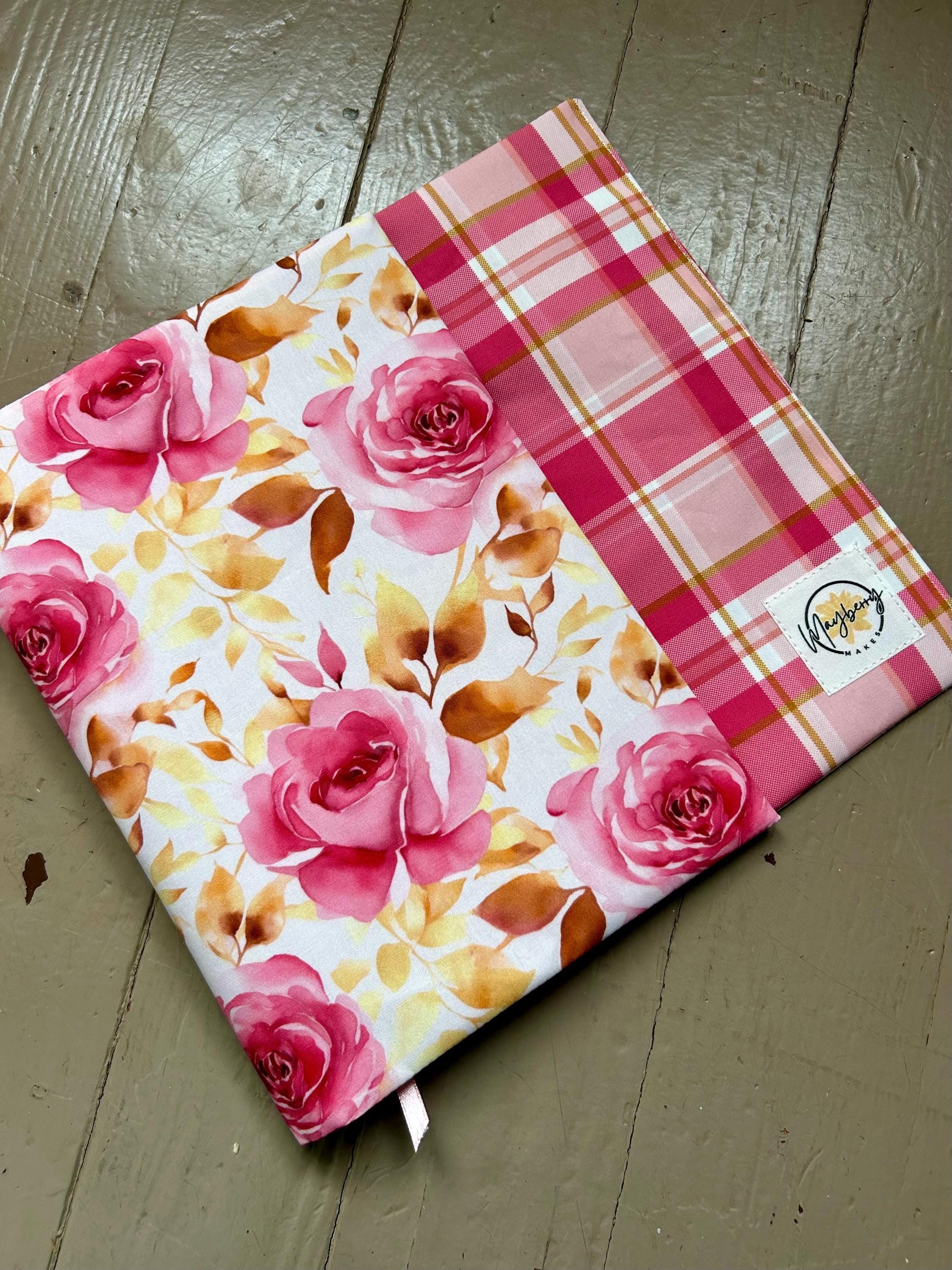 Rose Gold Tartan Reversible Adjustable Fabric Book Cover/Bible Cover