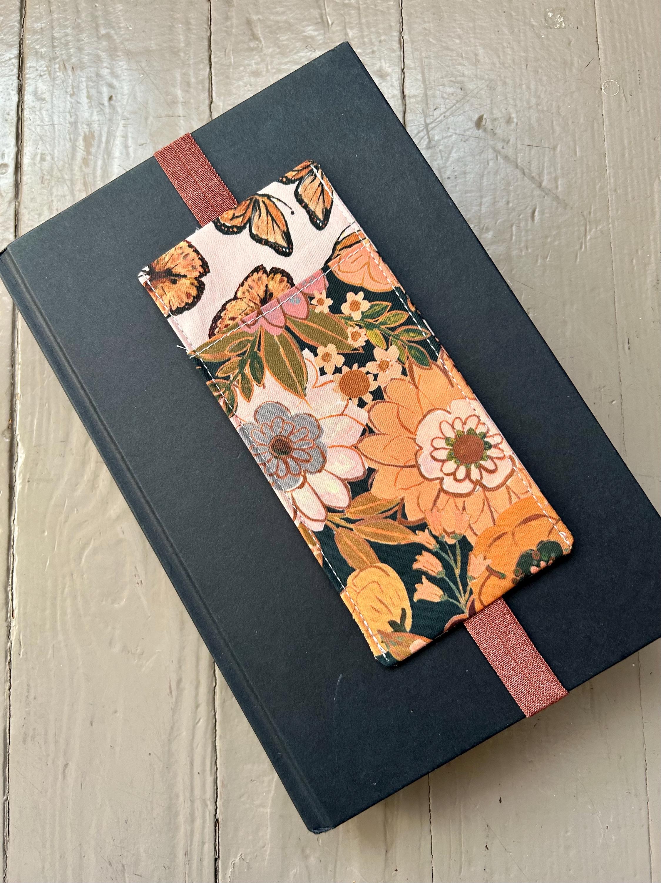 BUNDLE Monarch Rust Floral Reversible Adjustable Fabric Book Cover/Bible Cover w/ Bookmark and Annotation Kit