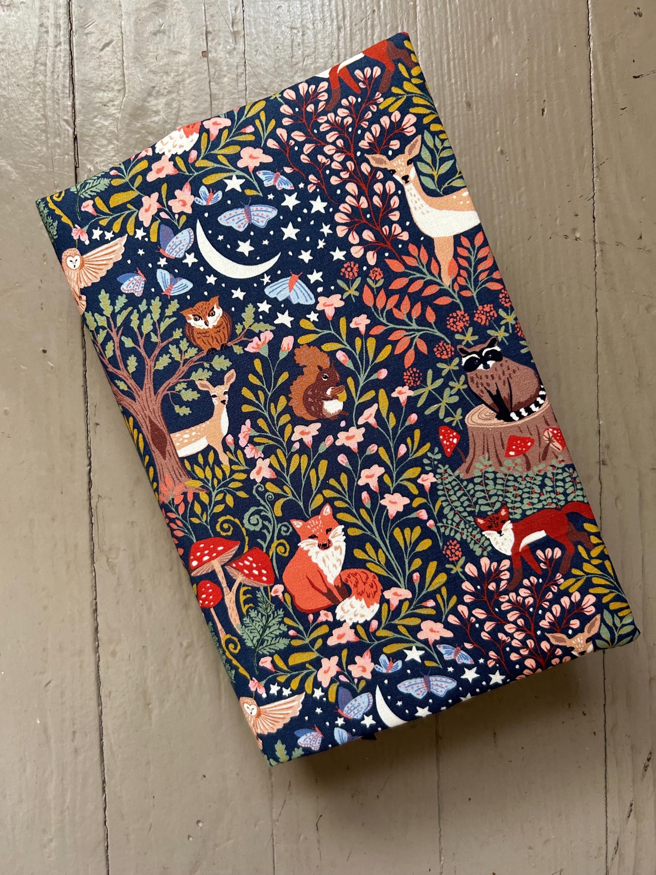 Mushroom Woodland Critters and Stars Reversible Adjustable Fabric Book Cover/Bible Cover
