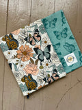 Butterflies and Teal Reversible Adjustable Fabric Book Cover/Bible Cover