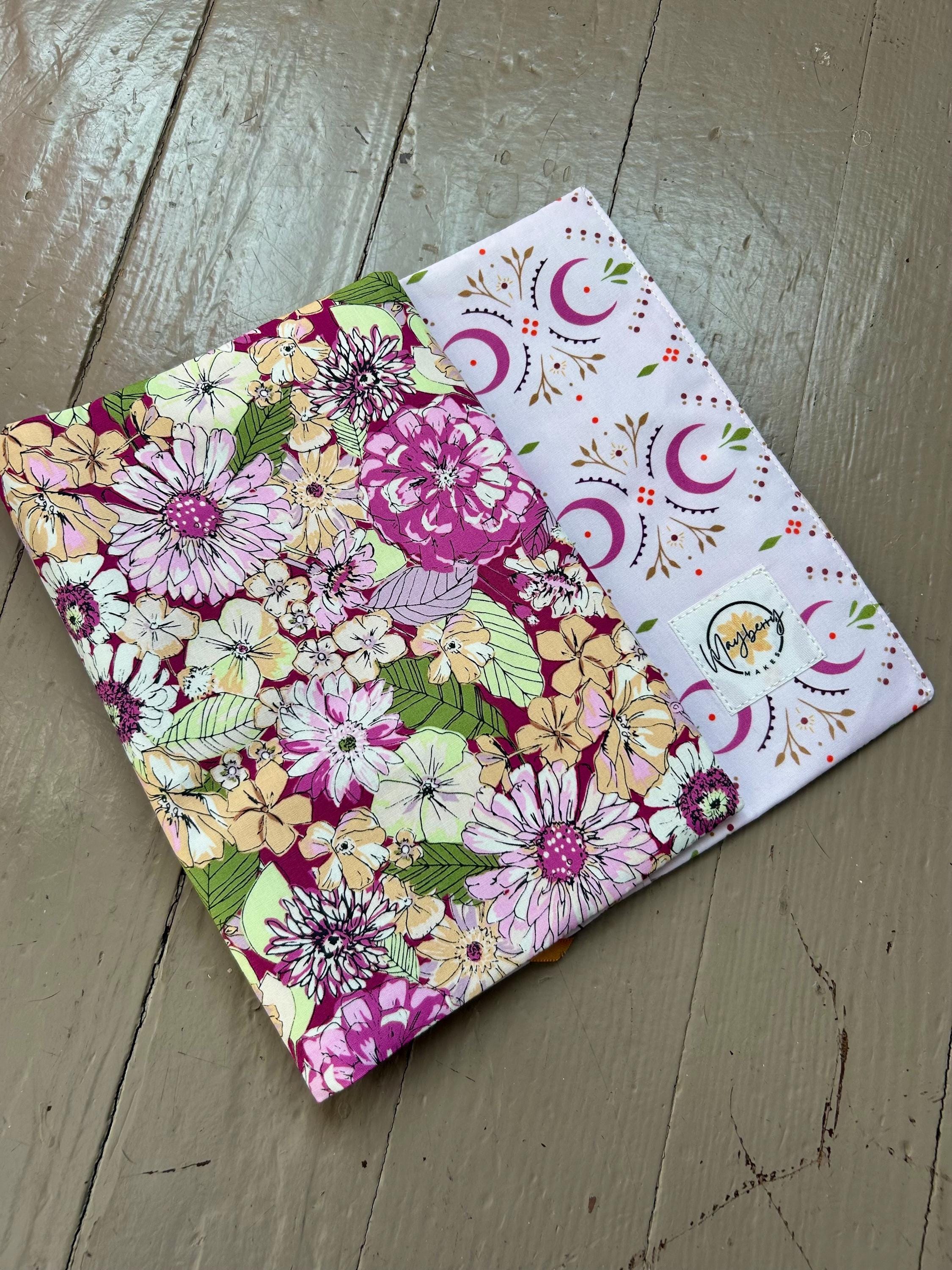 Purple and Yellow Floral Moon Reversible Adjustable Fabric Book Cover/Bible Cover