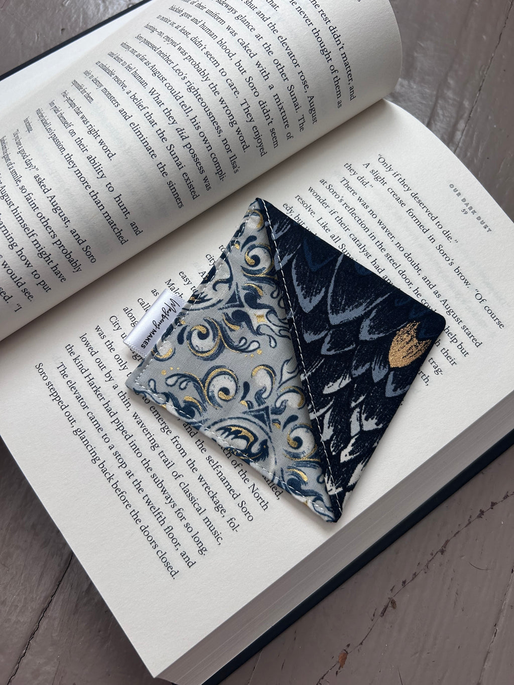 Black and Gold Dragon Scales Fabric Corner Bookmark — Handmade Bookish Accessory