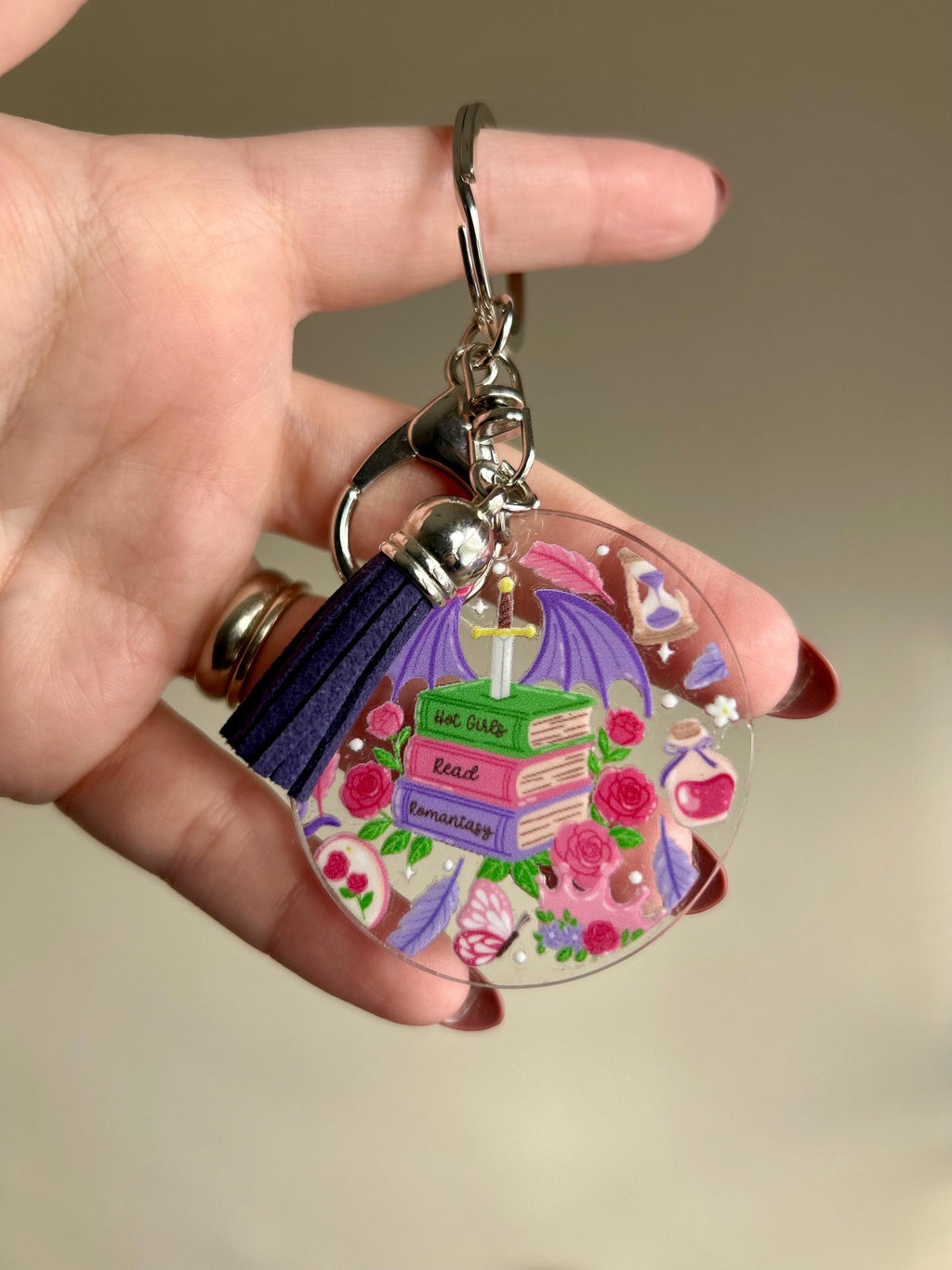 Hot Girls Read Romantasy Keychain