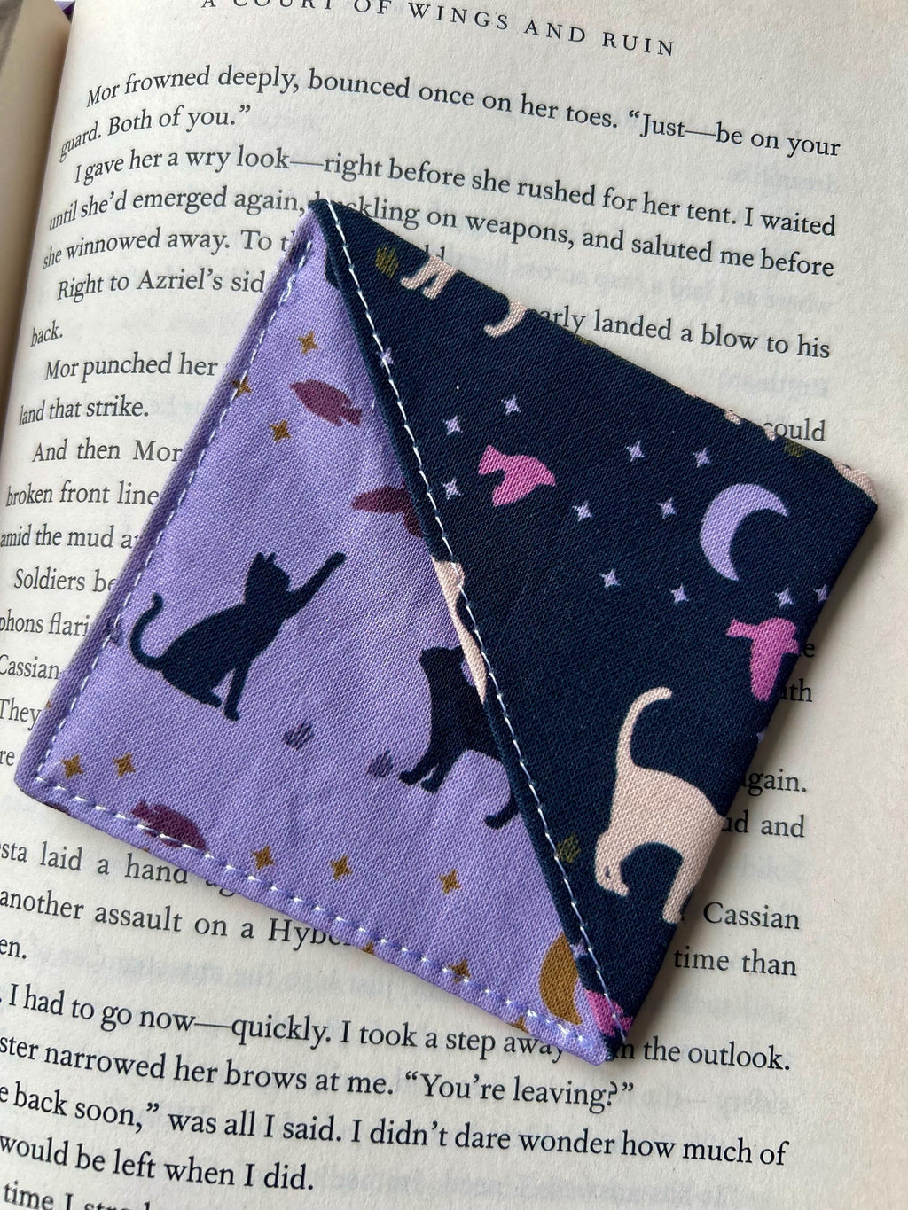 BUNDLE Purple Cats Silhouette Reversible Adjustable Fabric Book Cover/Bible Cover w/ Bookmark and Annotation Kit