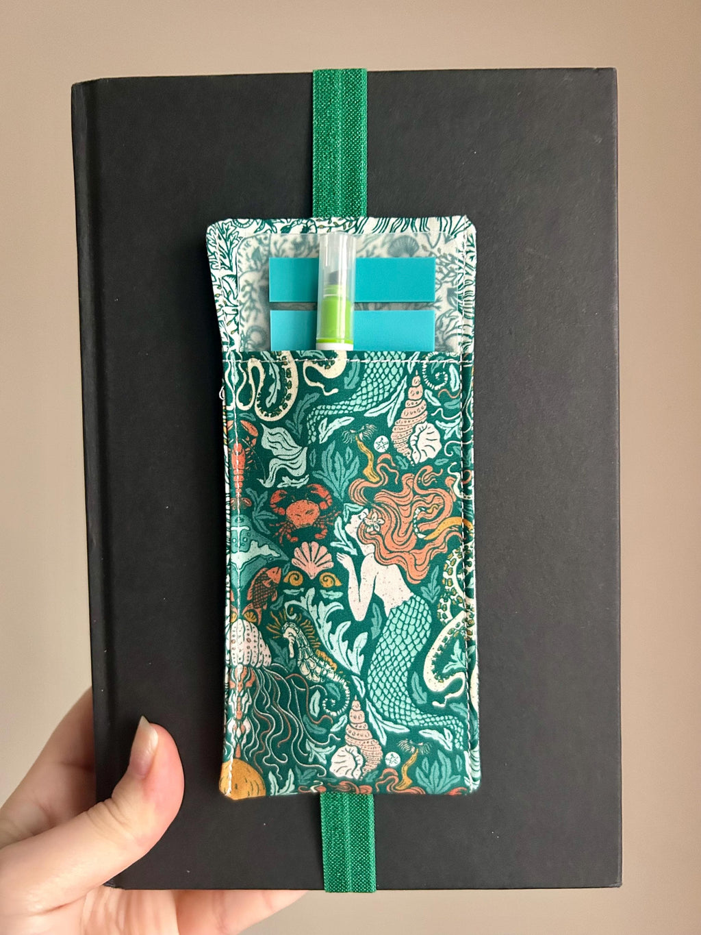 BUNDLE Mermaids and Whales Reversible Adjustable Fabric Book Cover/Bible Cover w/ Bookmark and Annotation Kit