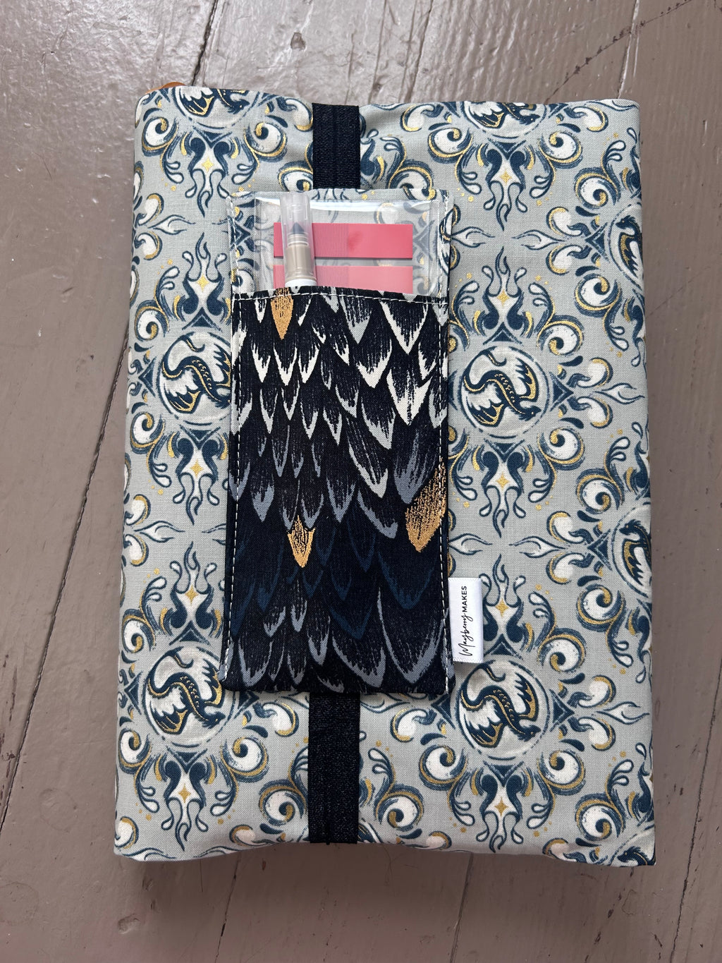 Black and Gold Dragon Scales Fabric Book Cover–Reversible and Adjustable